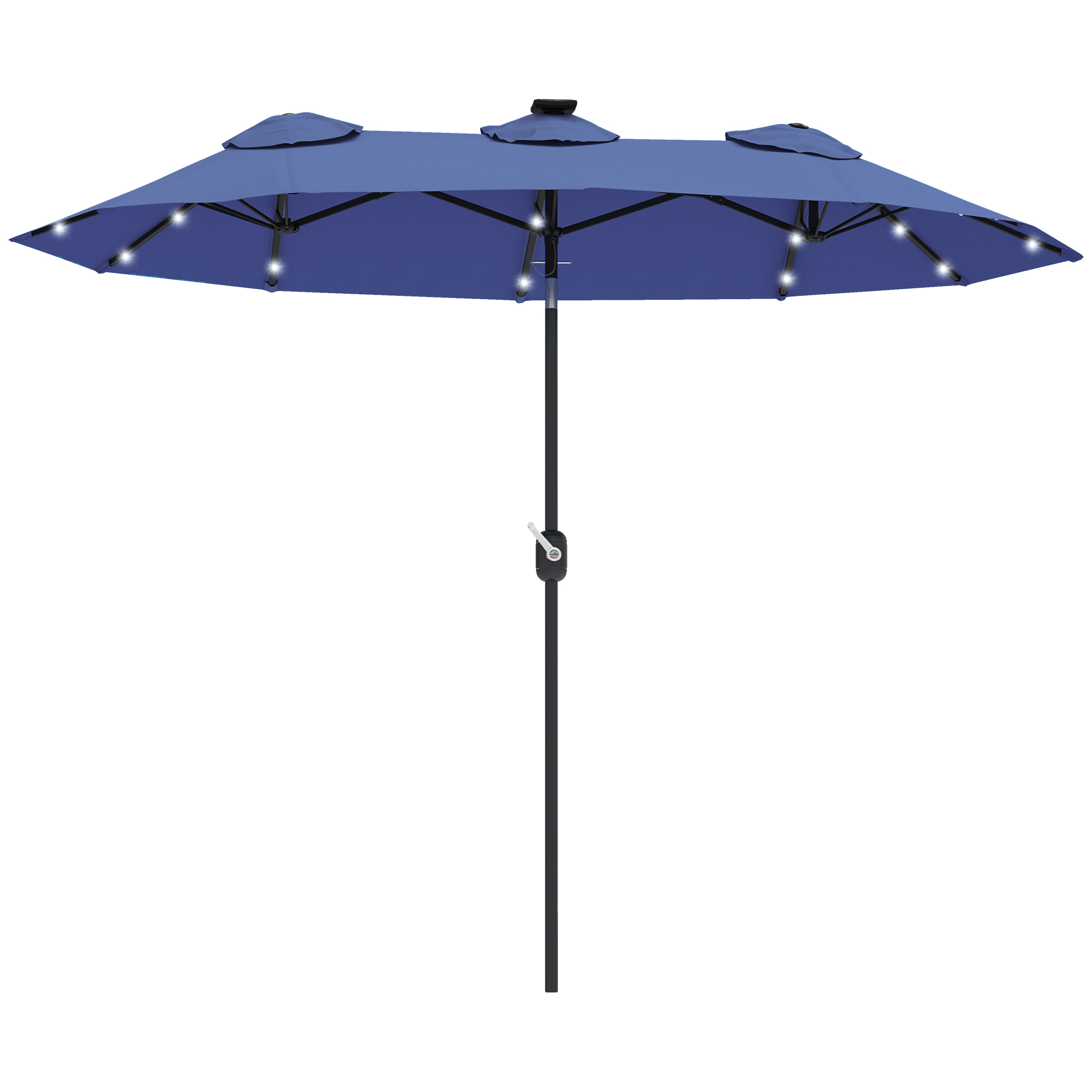 Double-sided Patio Umbrella, 9.7' Outdoor Umbrella with Tilt and Crank, LED Solar Light and 12 Ribs, Navy Blue (Drop Shipping Only, Not for Amazon)