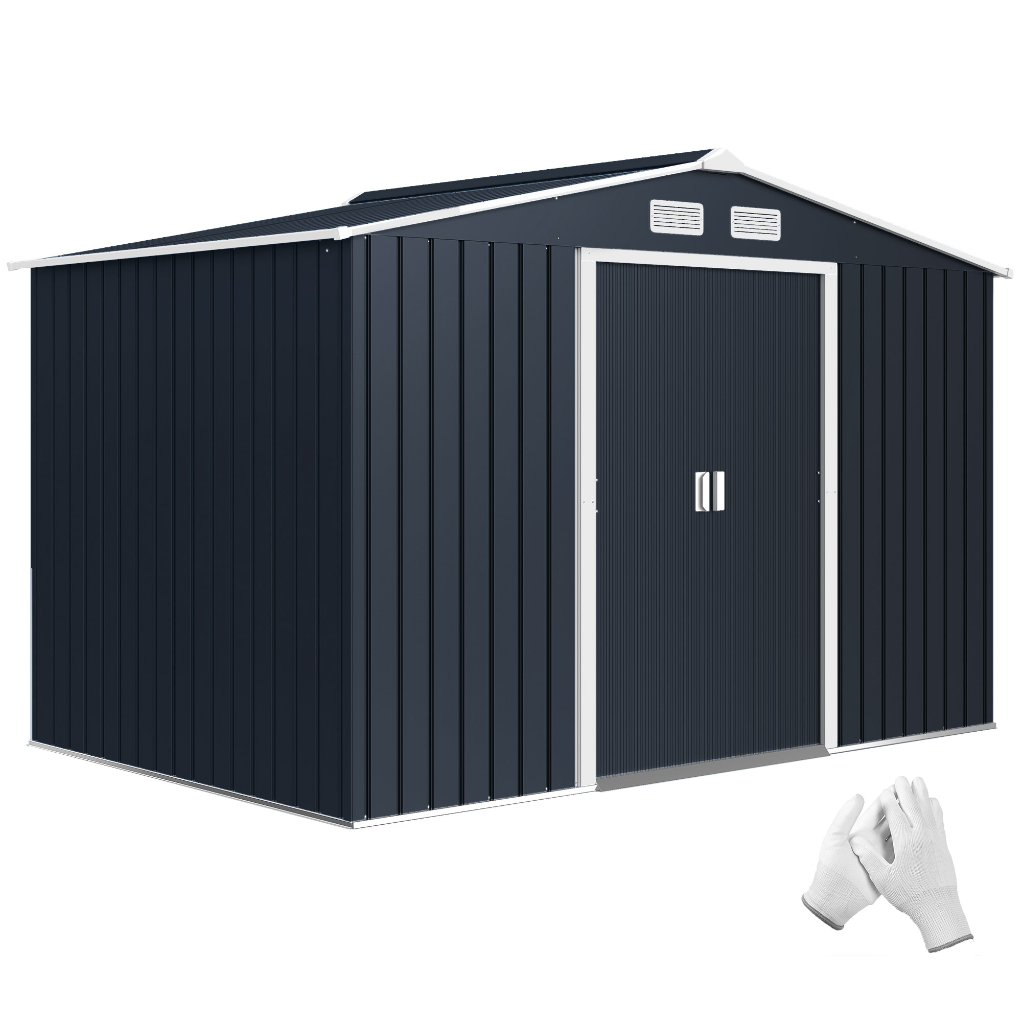 9' x 6' Outdoor Storage Shed, Garden Tool Metal Shed with Foundation Kit, Dark Gray (Drop Shipping Only, Not for Amazon)
