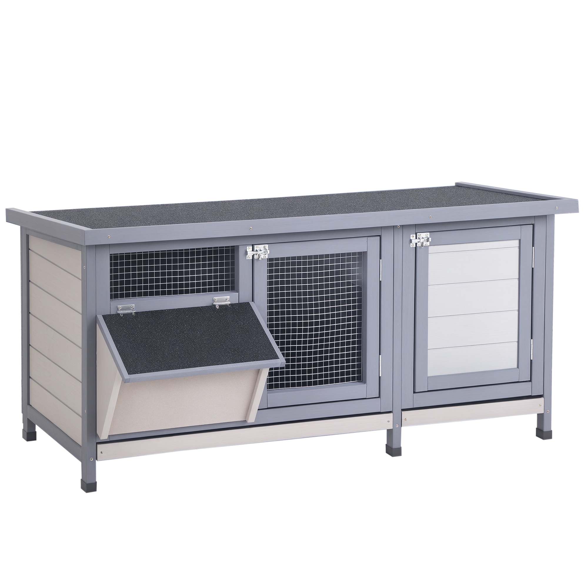 Wooden Rabbit Hutch Bunny Hutch Cage Guinea Pig with Waterproof Roof, No Leak Tray and Feeding Trough, for Rabbits, Chickens, Ducks, Indoor/Outdoor, Gray (Drop Shipping Only, Not for Amazon)