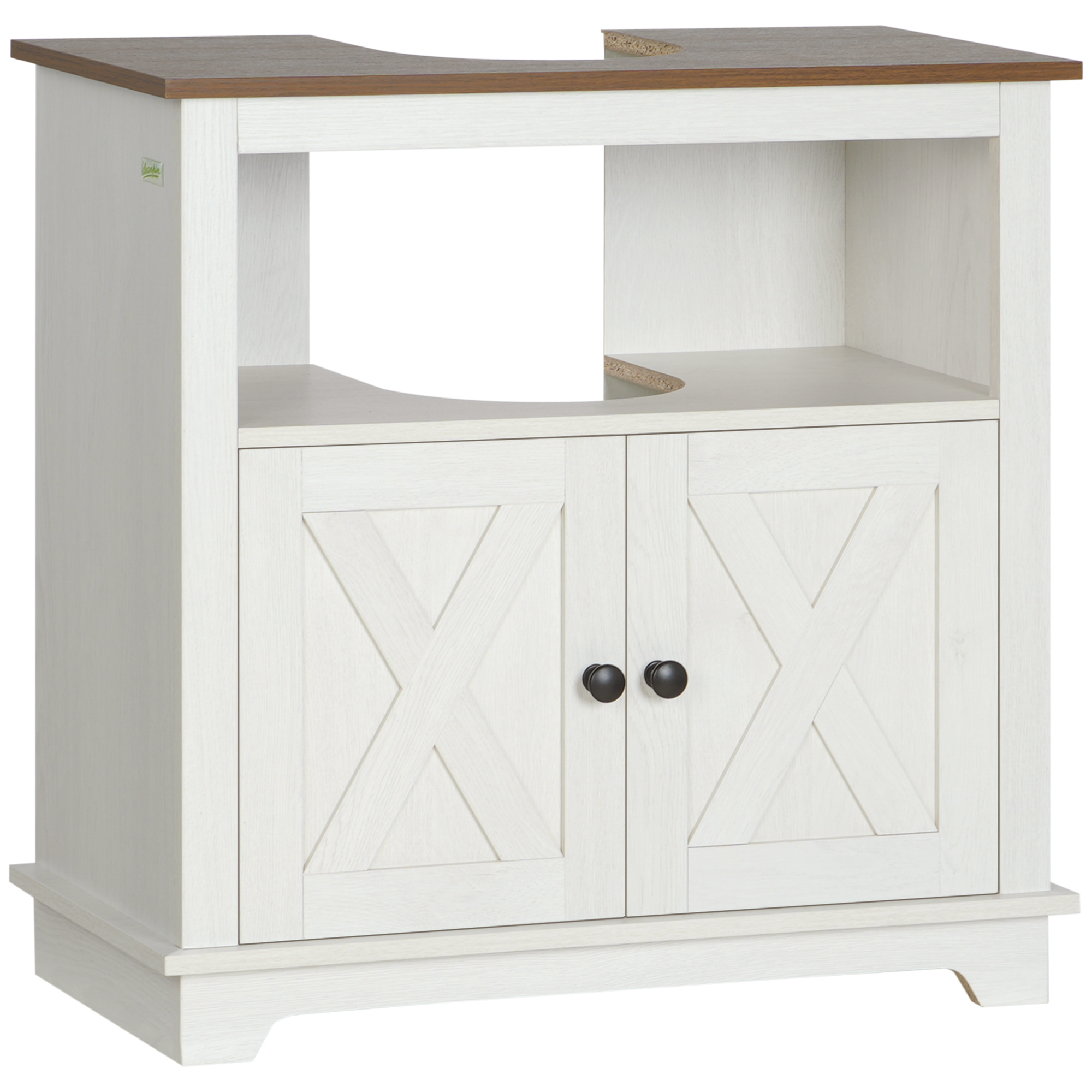Under Sink Cabinet Bathroom Vanity Unit with Double Doors and Storage Shelves, 60 x 30 x 60cm, White (Drop Shipping Only, Not for Amazon)