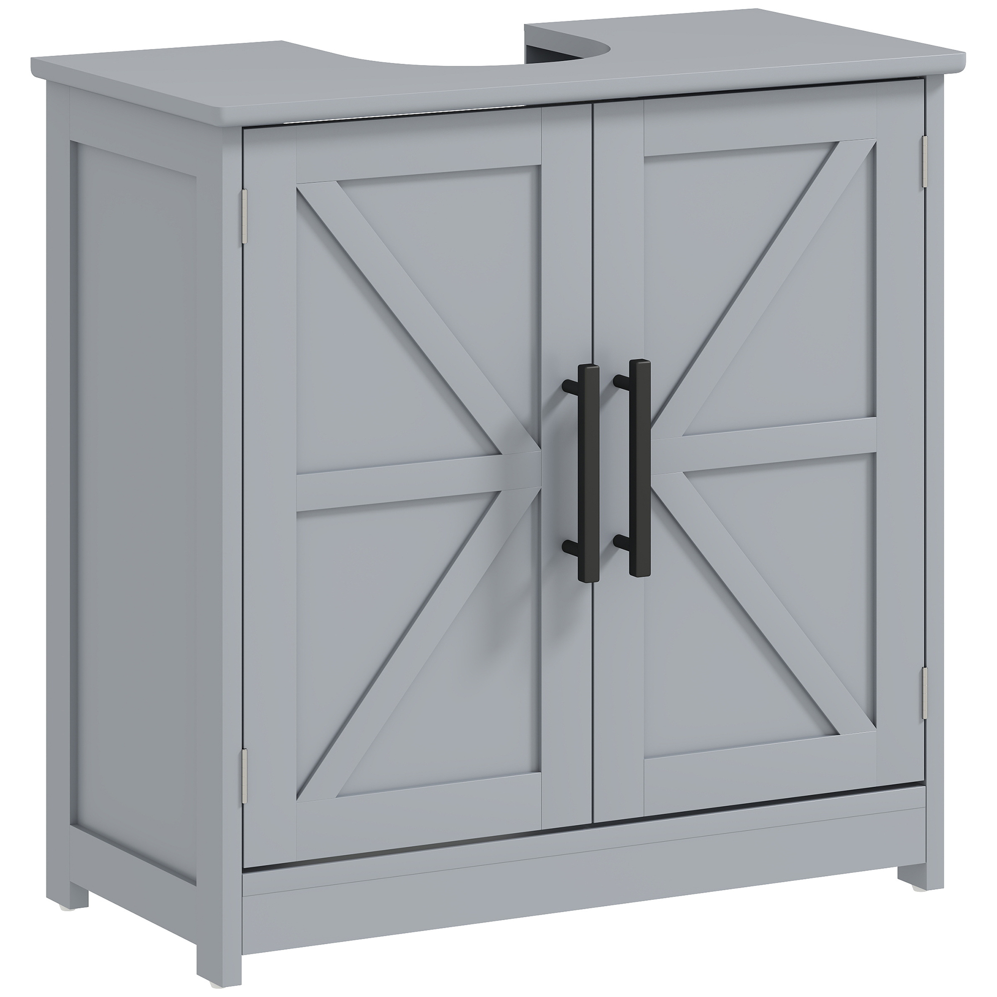 Farmhouse Pedestal Sink Storage Cabinet, Bathroom Sink Cabinet with 2 Barn Doors and Adjustable Shelf, Light Gray (Drop Shipping Only, Not for Amazon)