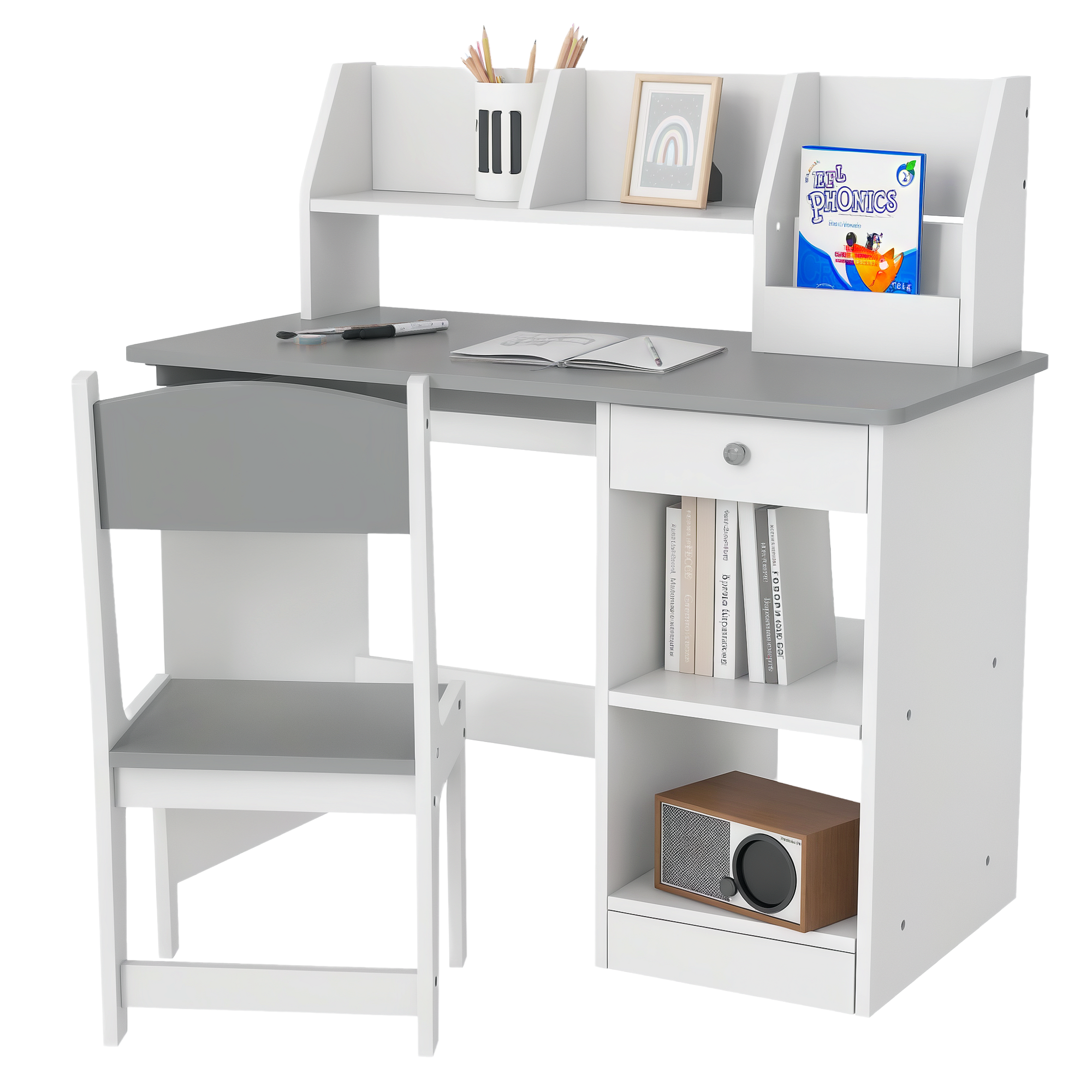Two-Piece Kids Desk and Chair Set with Storage, for Ages 5-8 Years - Grey (Drop Shipping Only, Not for Amazon)