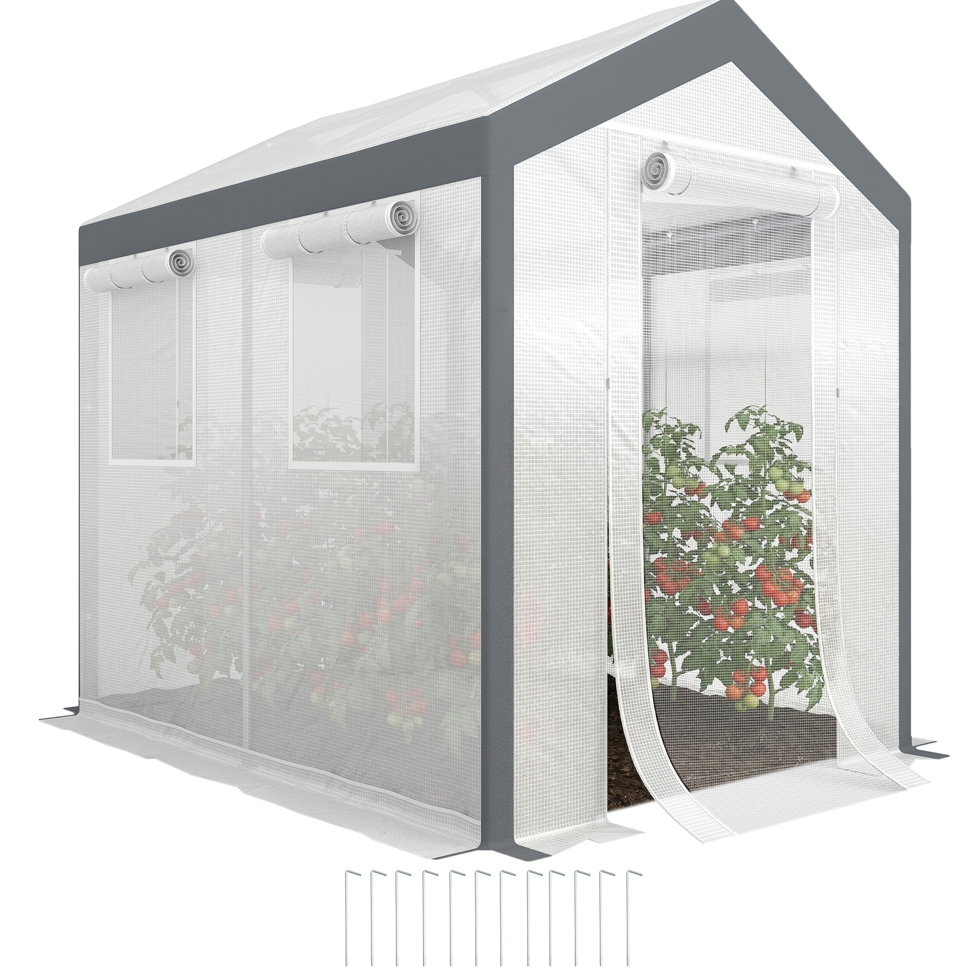 Outdoor Walk-In Tunnel Greenhouse with Roll-up Windows, Zippered Mesh Door, & Weather Cover, 8' x 6' x 7.4' (Drop Shipping Only, Not for Amazon)