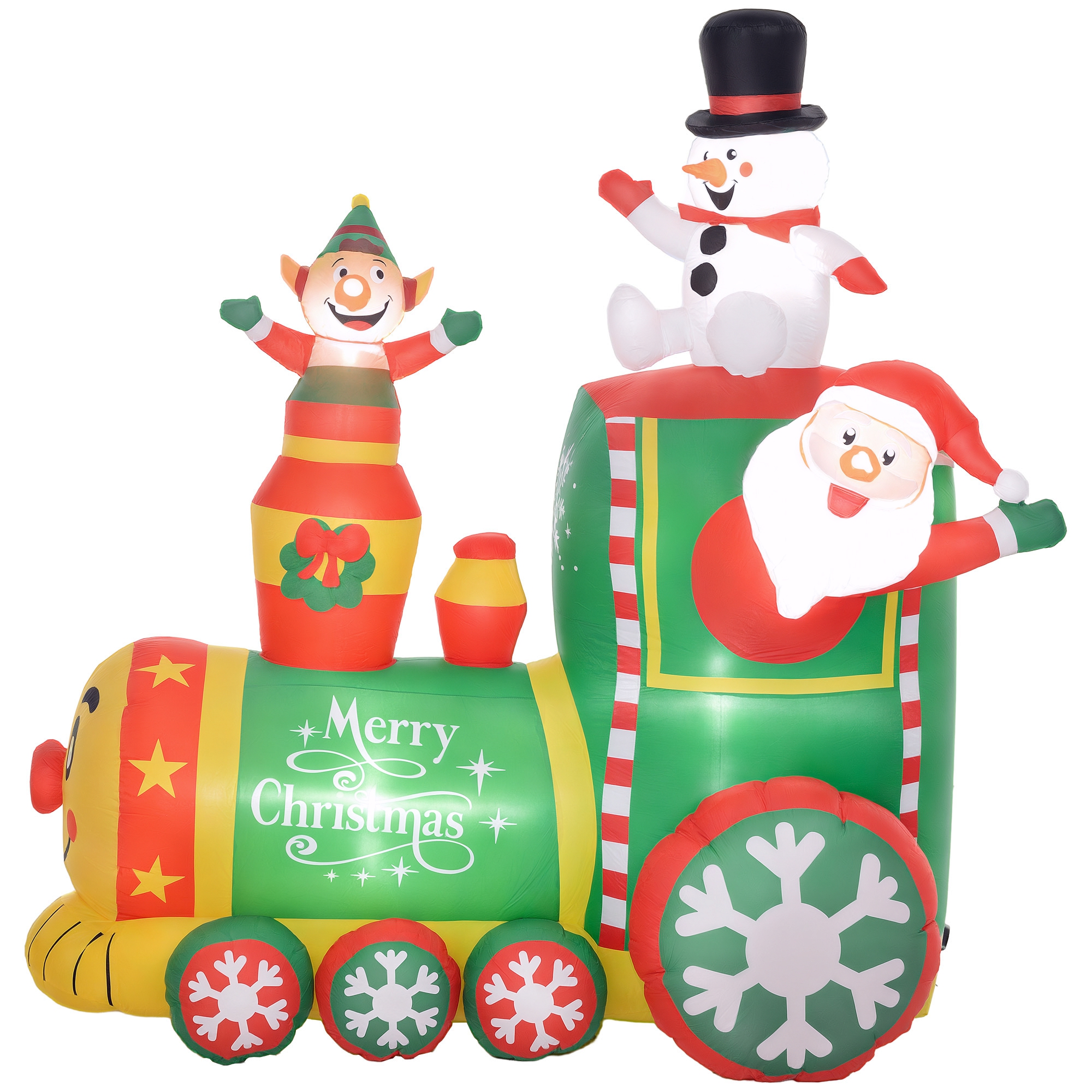6FT Inflatable Train with Santa Claus, Snowman, Blow-Up Outdoor Display w/ White LED Lights for Party (Drop Shipping Only, Not for Amazon)