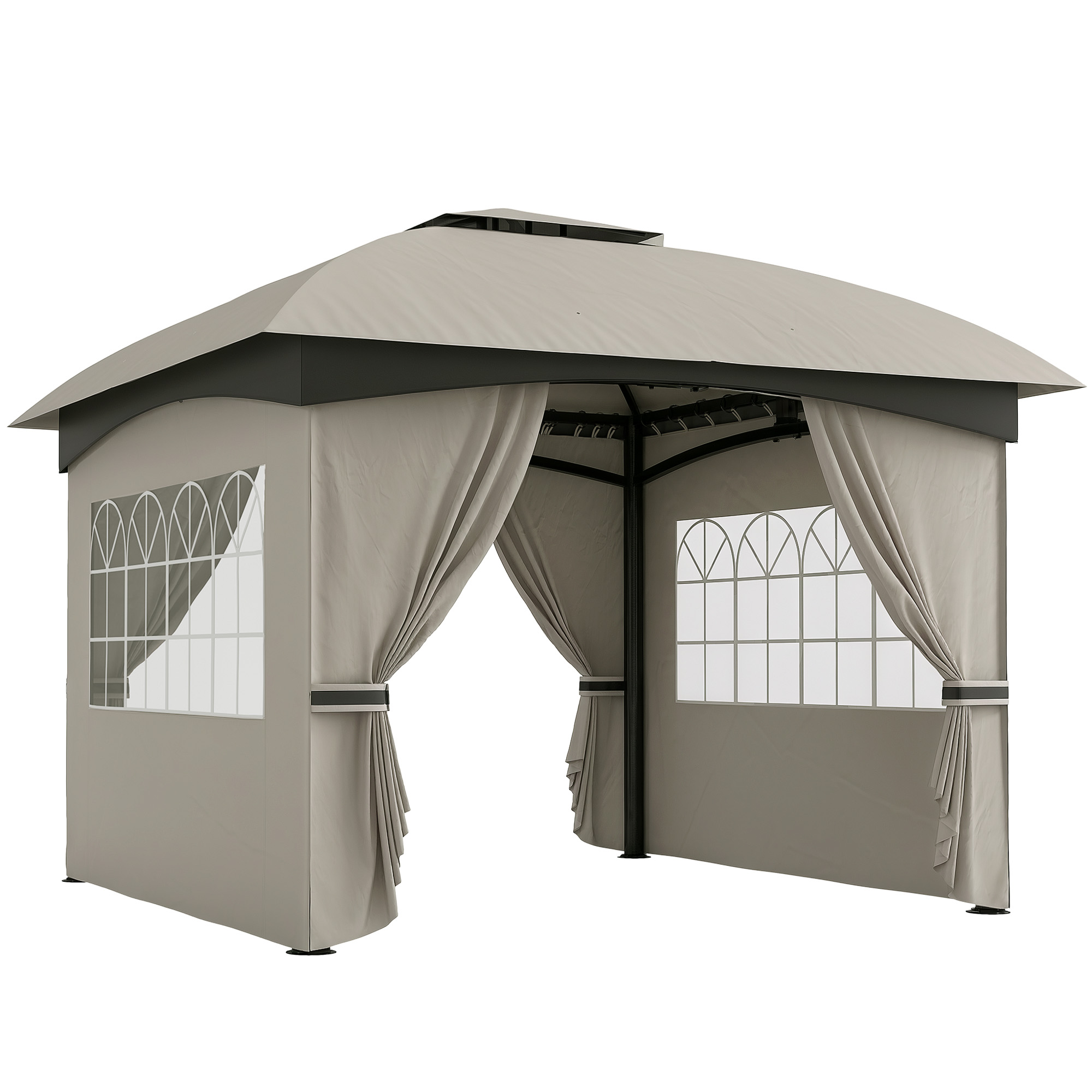 11' x 11' Outdoor Gazebo, Double Roof Patio Gazebo with Curtains, Church Windows, Galvanized Steel Frame, Dark Gray (Drop Shipping Only, Not for Amazon)