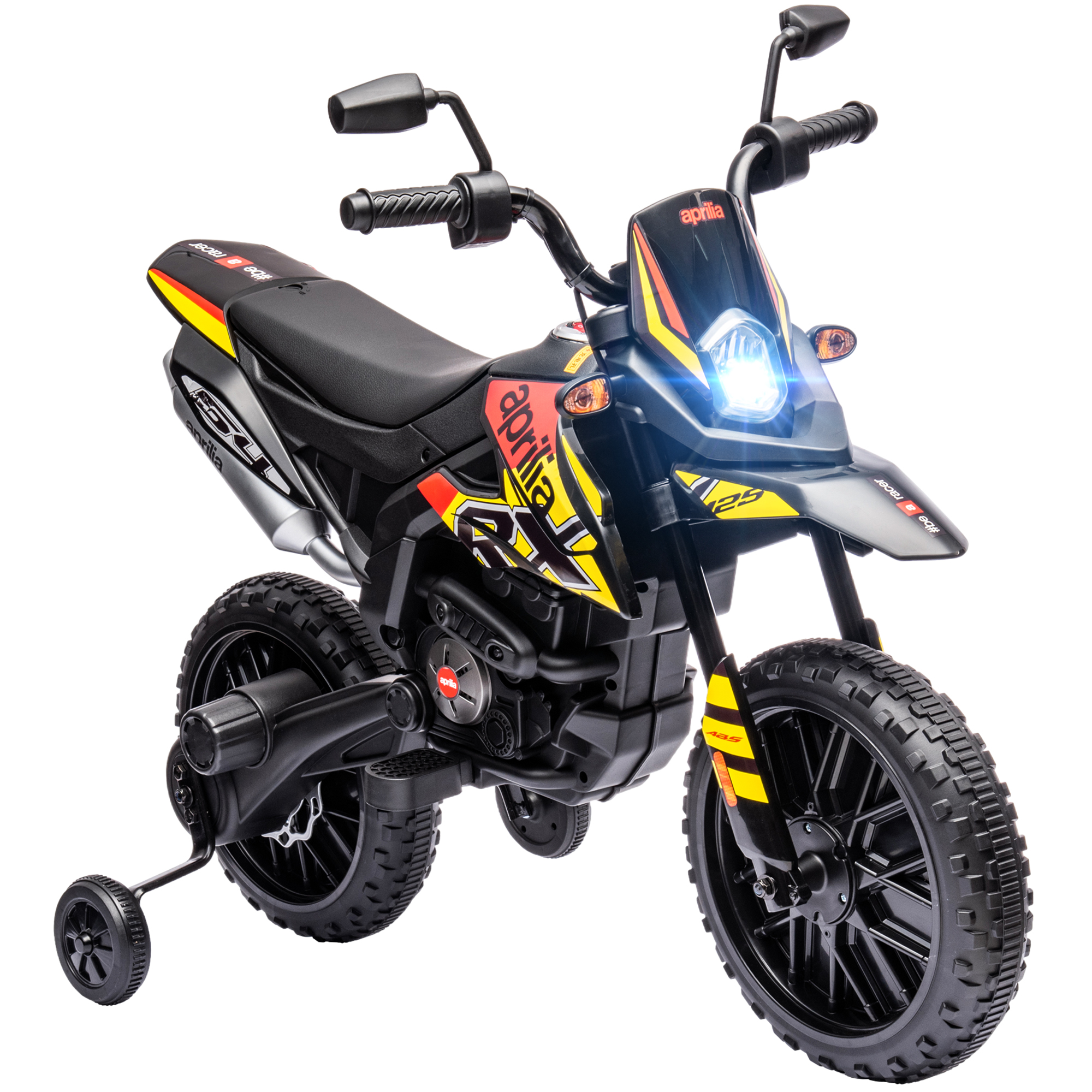 12V Aprilia Licenced Kids Motorcycle with Training Wheels, Spring Suspension, LED Light, USB, Music, Red (Drop Shipping Only, Not for Amazon)
