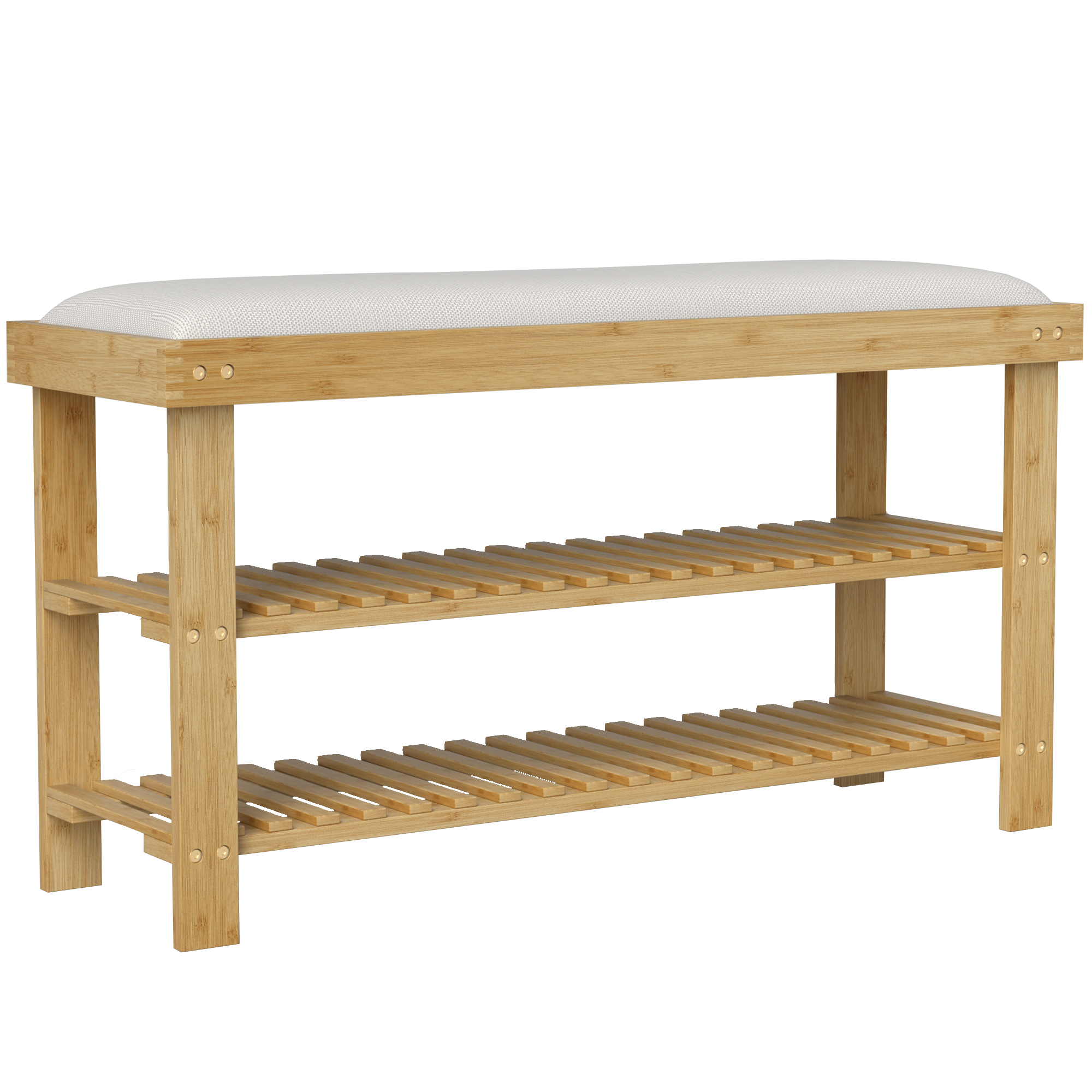 Bamboo Shoe Storage Bench, 3-Tier Entryway Bench with Cushion, Shoe Organizer for Entryway, Hallway, Natural (Drop Shipping Only, Not for Amazon)