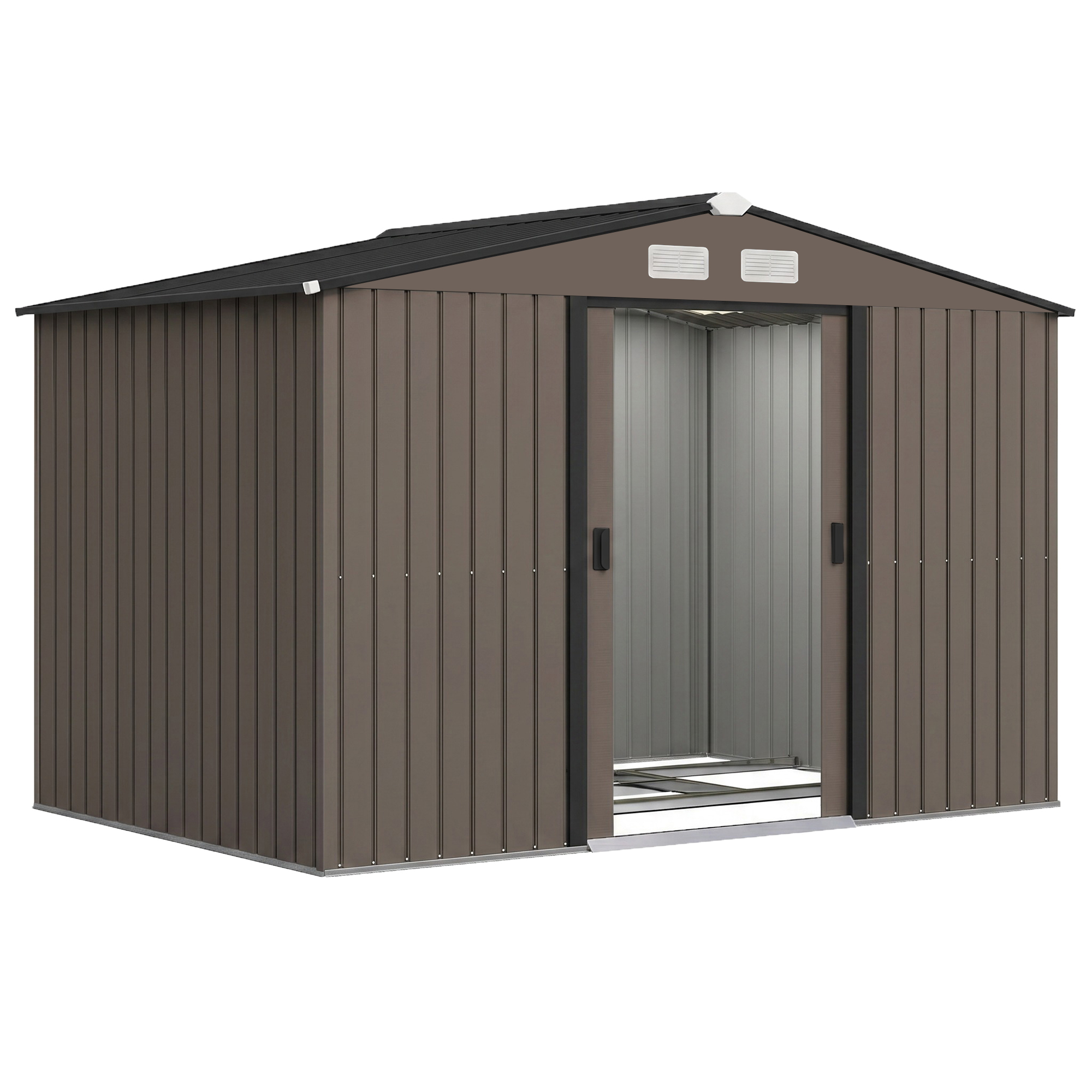 Outdoor Shed Garden Storage Shed Tool Storage Building with 4 Vents and 2 Sliding Doors, 9 x 6 FT, Brown (Drop Shipping Only, Not for Amazon)