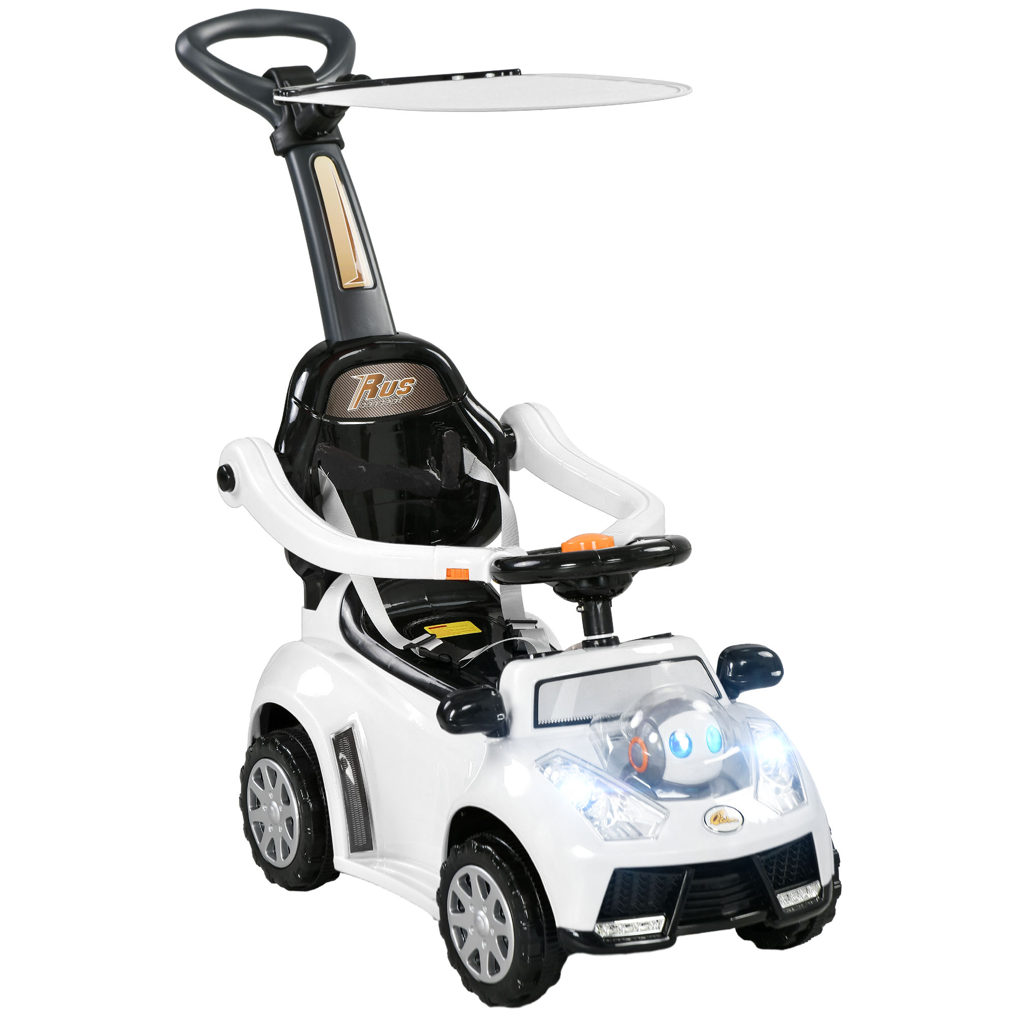 3 in 1 Push Car Sliding Car with Removable Handle, Music, Horn, Canopy, Safety Guardrail, Pink (Drop Shipping Only, Not for Amazon)