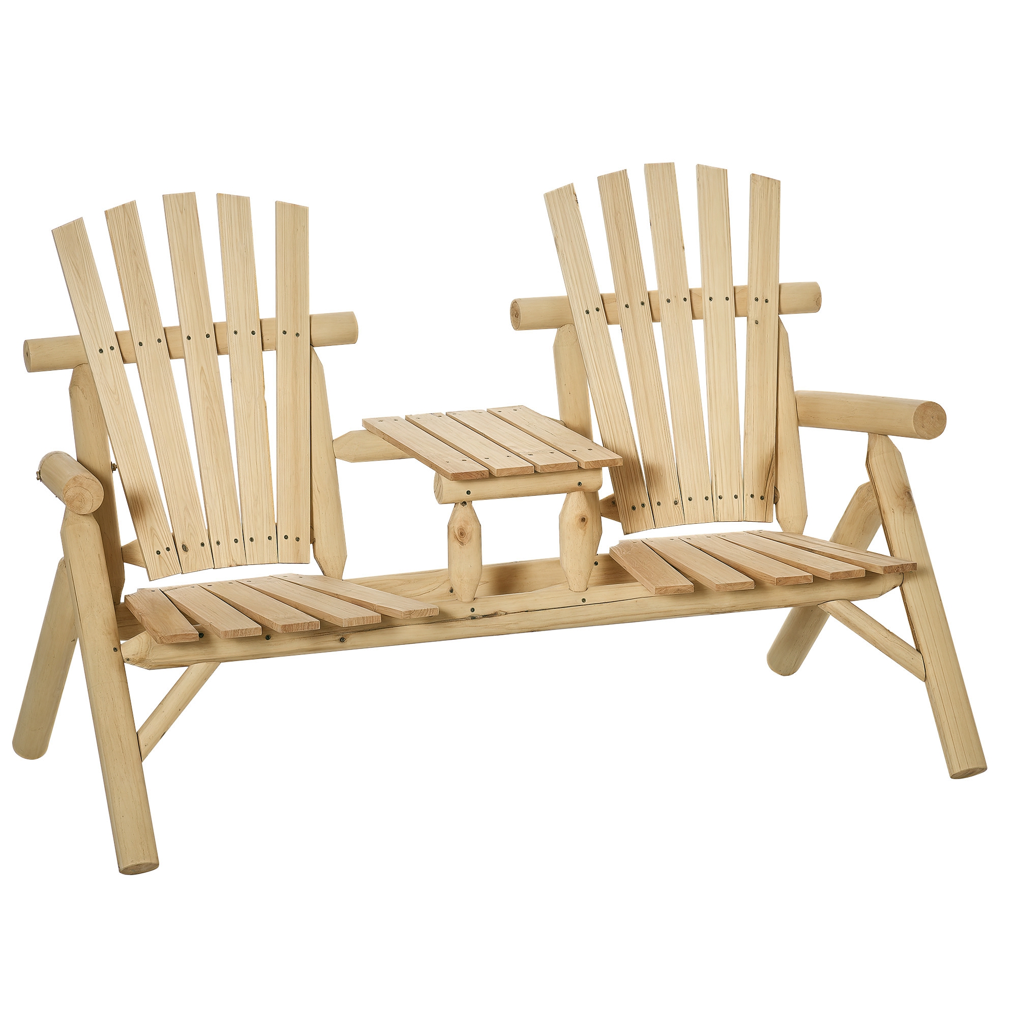 2-Seat Wooden Adirondack Chair, Patio Bench with Table, Outdoor Loveseat Fire Pit Chair for Porch, Backyard, Deck, Natural (Drop Shipping Only, Not for Amazon)