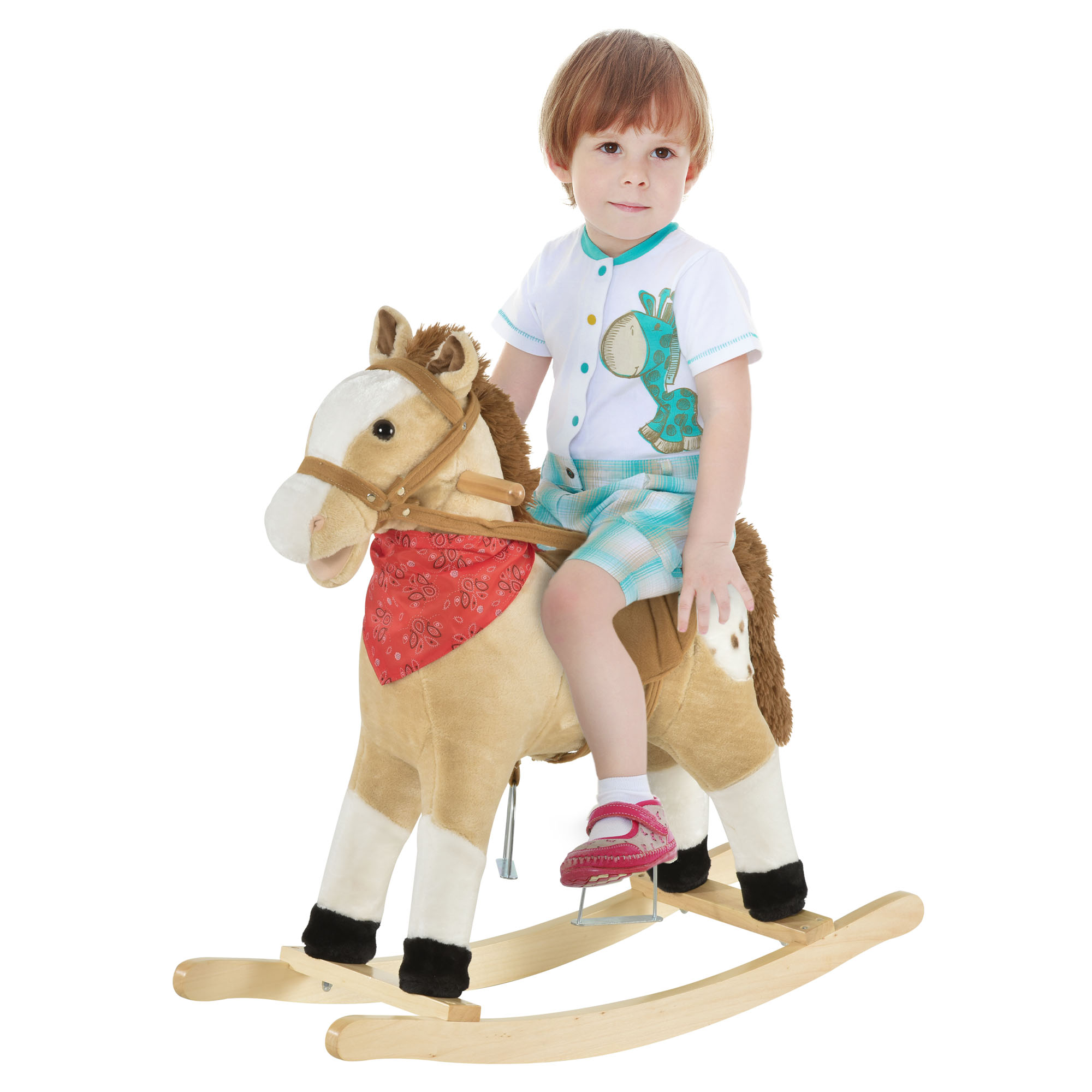 Kids Plush Ride-On Rocking Horse Toy Cowboy Rocker with Fun Realistic Sounds for Child 3-6 Years Old, Brown (Drop Shipping Only, Not for Amazon)