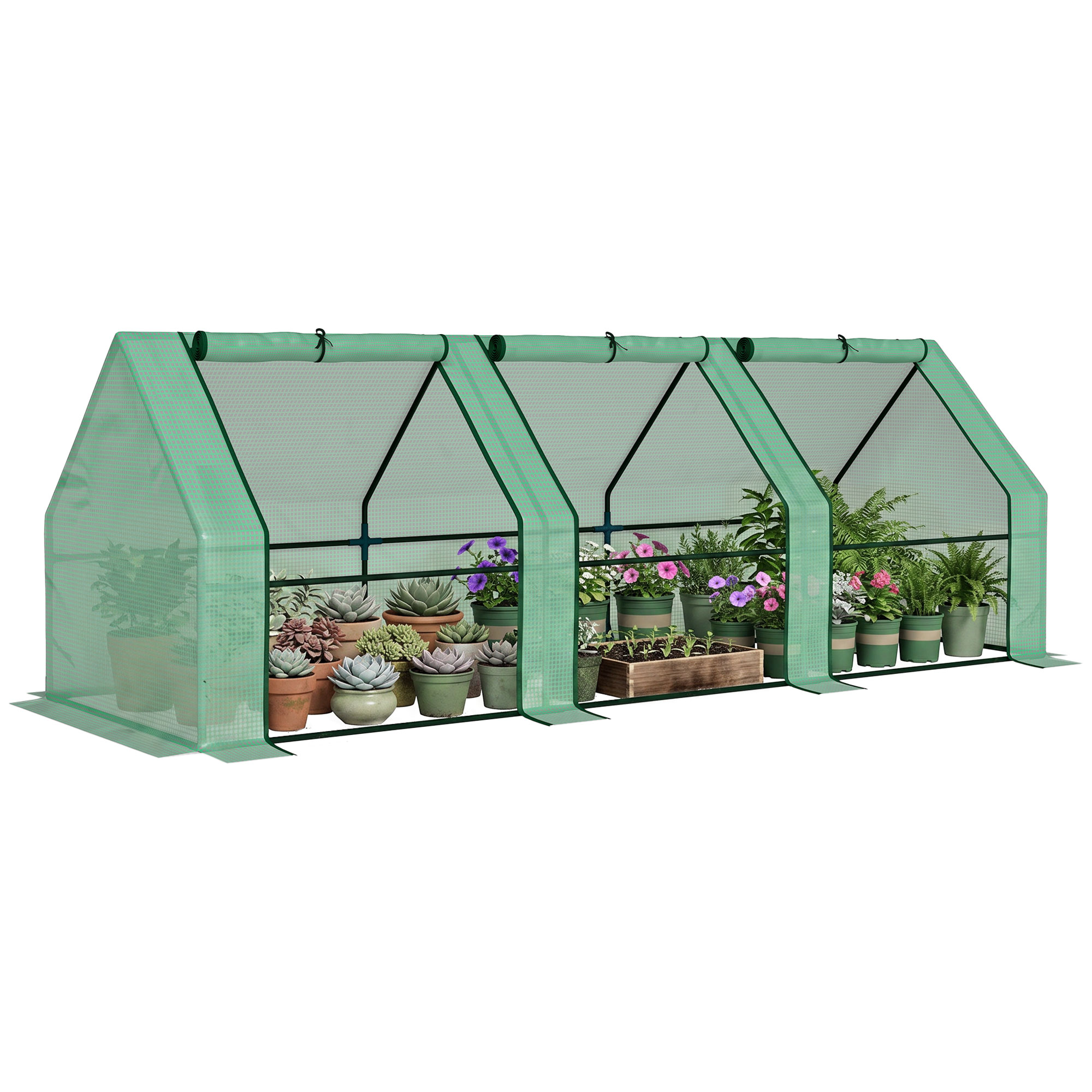 9' x 3' x 3' Portable Mini Greenhouse Outdoor Garden with Large Zipper Doors and Water/UV PE Cover, Green (Drop Shipping Only, Not for Amazon)