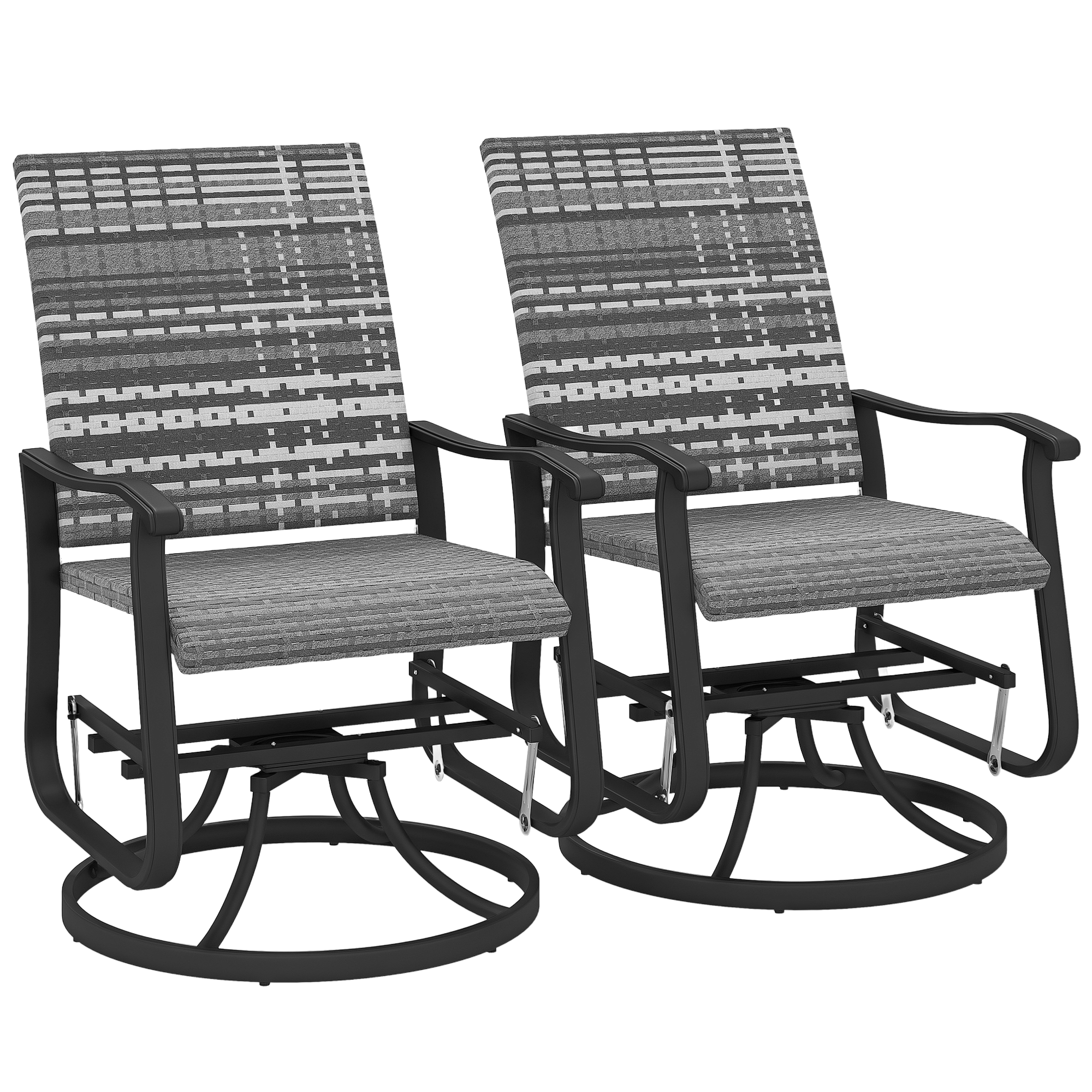 Wicker Rattan Swivel Patio Glider Chair Set of 2, Outdoor Glider Chair with Steel Frame, High Back, Gray (Drop Shipping Only, Not for Amazon)