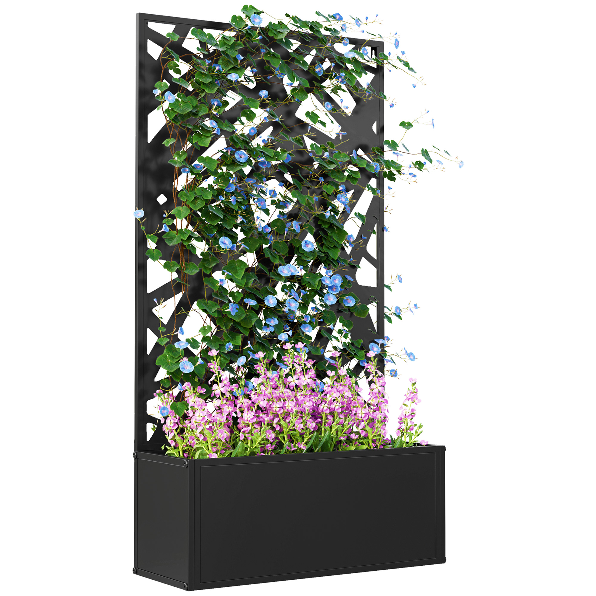 Metal Planter Box Raised Garden Bed with Decorative Privacy Screen, Wall-mounted or Freestanding, 24