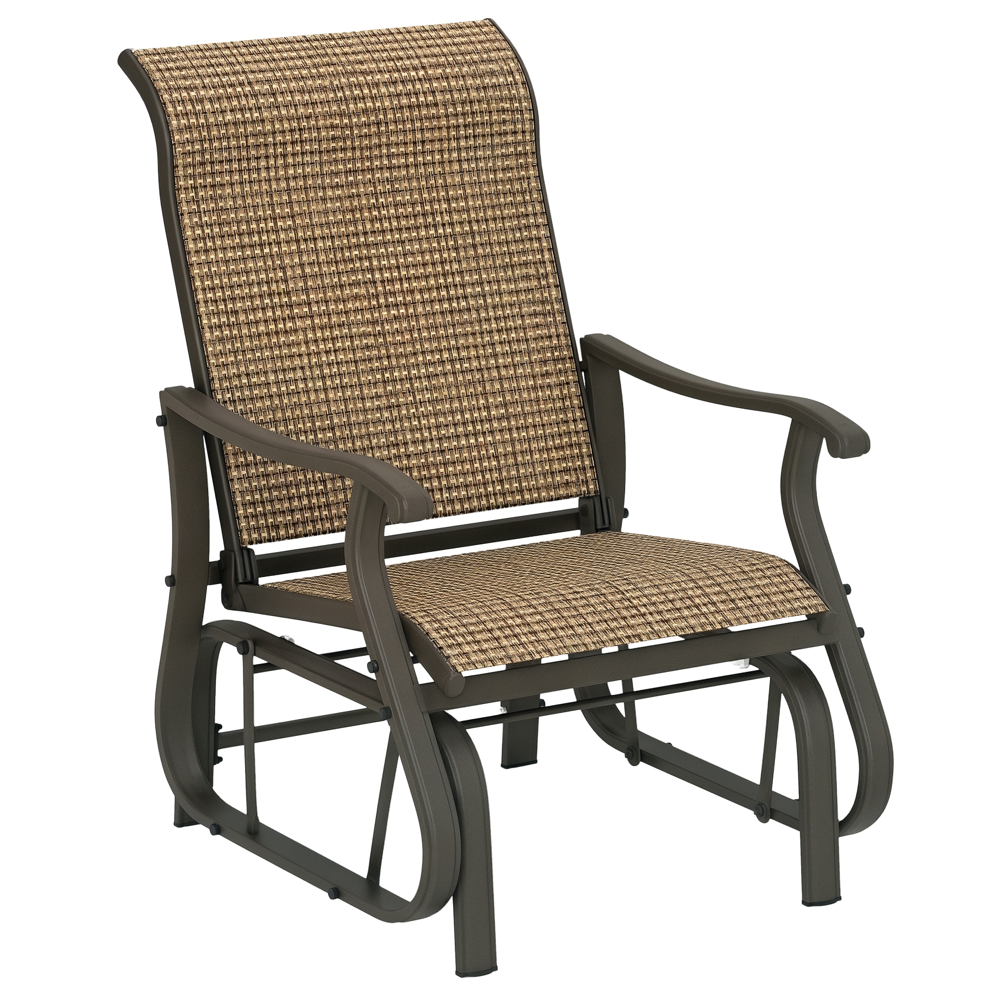 Outdoor Glider Chair Patio Glider Swing Chair with Mesh Seat, Steel Frame for Backyard, Garden, Porch, Light Mixed Brown (Drop Shipping Only, Not for Amazon)