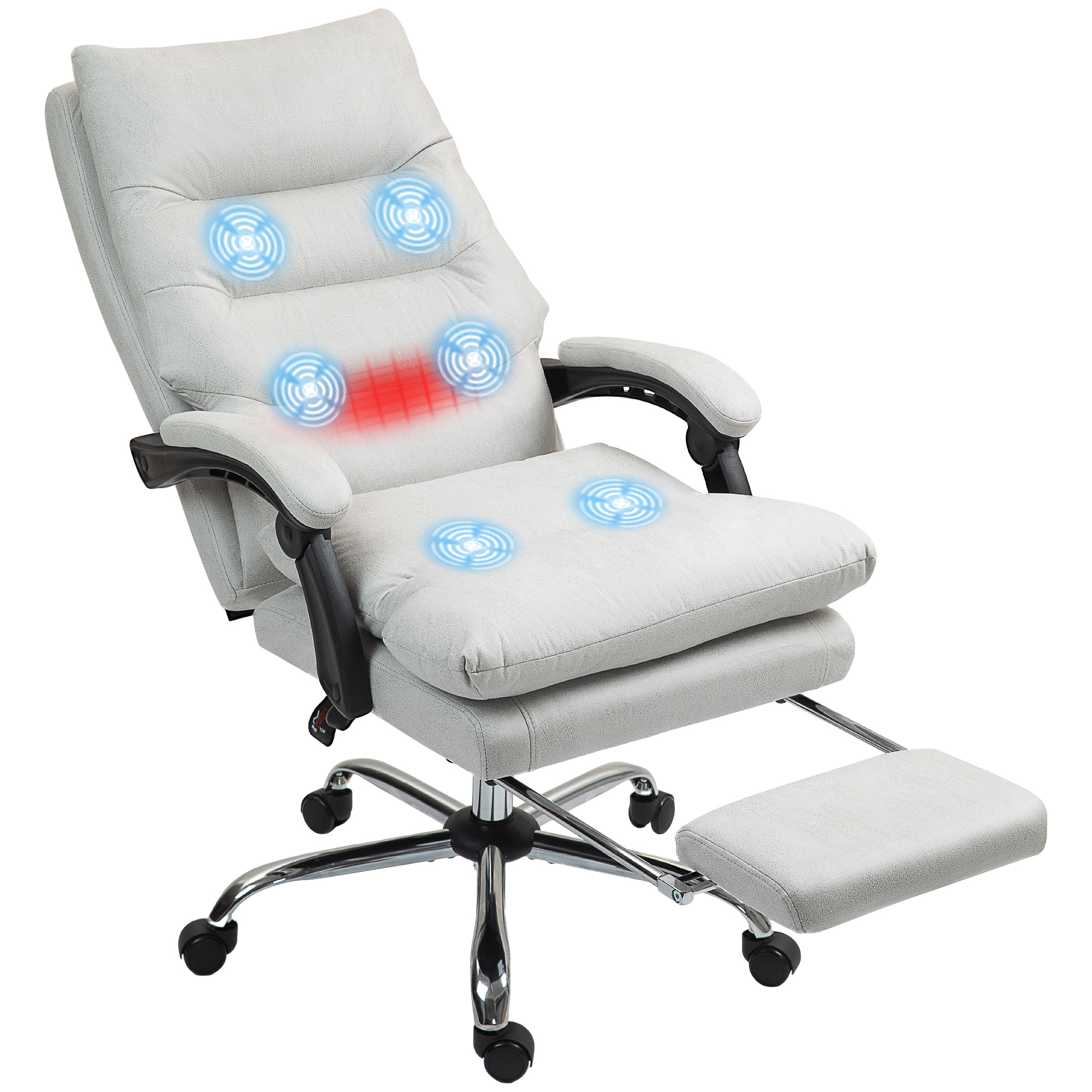 Microfibre Massage Office Chair, Heated Reclining Chair with Footrest, Double-tier Padding, Swivel Wheels, Dark Gray (Drop Shipping Only, Not for Amazon)