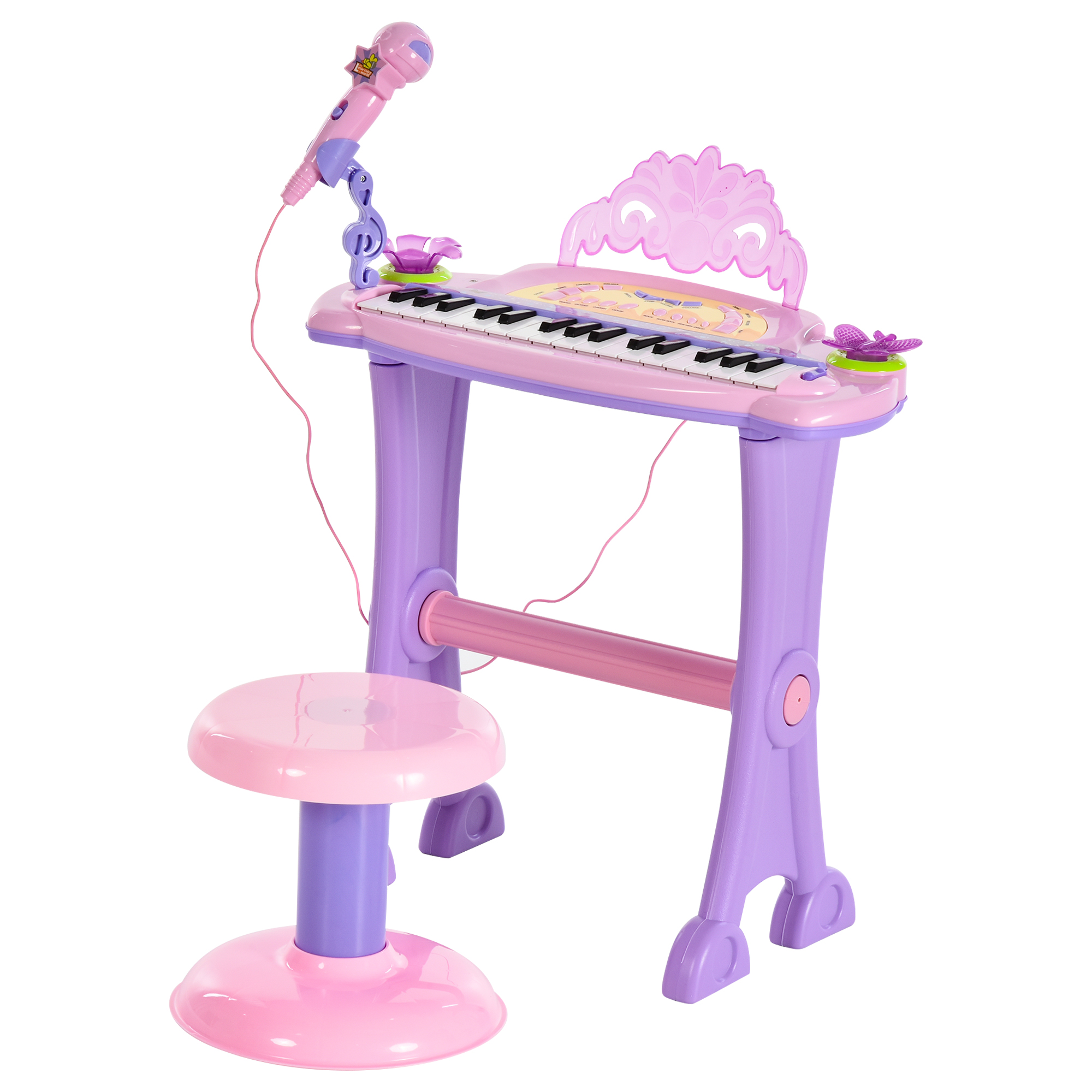 32-Key Princess Electronic Toy Piano for Kids, Educational Keyboard Piano with Stool, MP3, Record, Flashing Lights, Microphone for 3-6 Years, Pink (Drop Shipping Only, Not for Amazon)