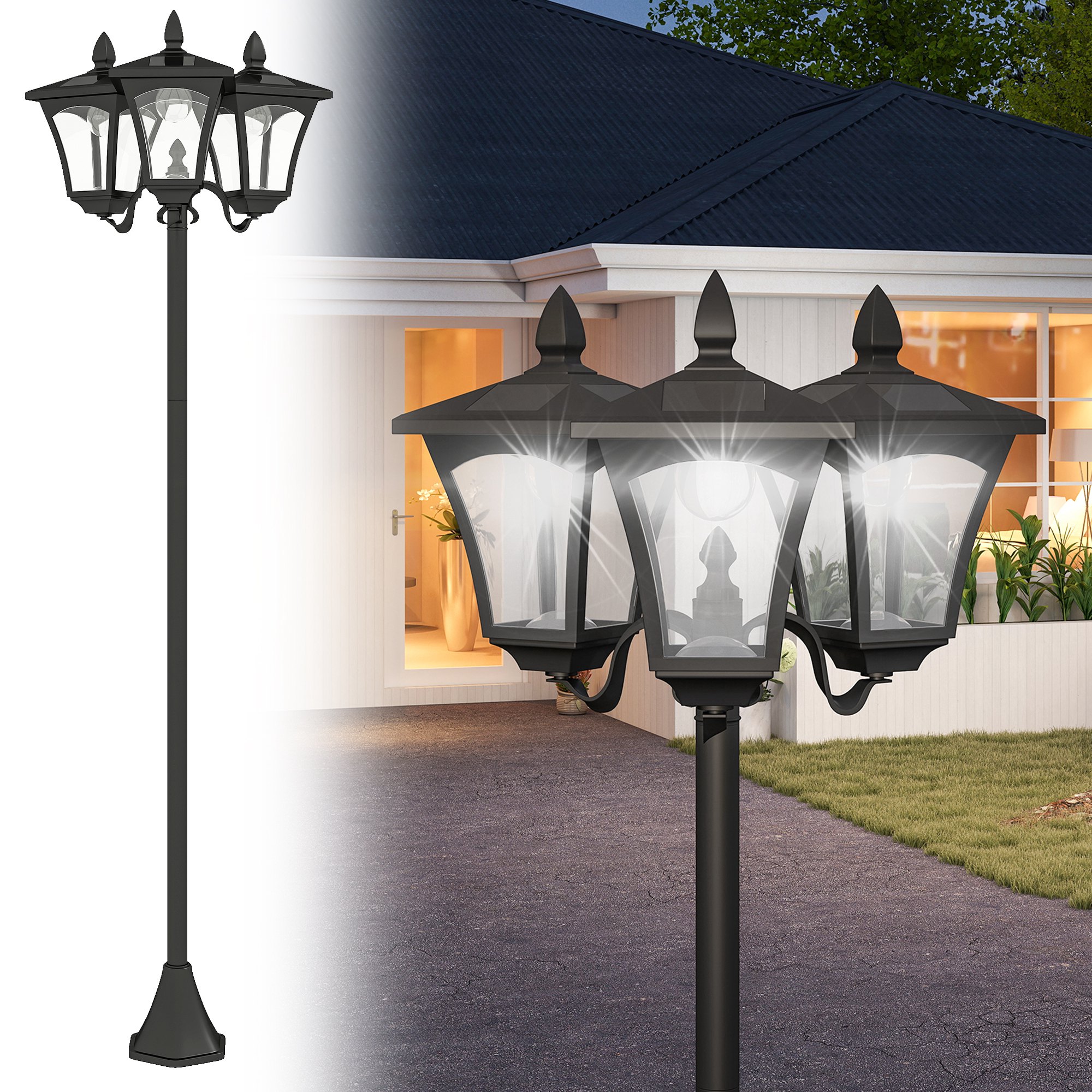 Outdoor Lamp Post Lights, Triple Head Solar Powered Lamp, Street Vintage Solar Post Lamp, for Backyard, Garden Pathway, Driveway, 72 Inches (Drop Shipping Only, Not for Amazon)