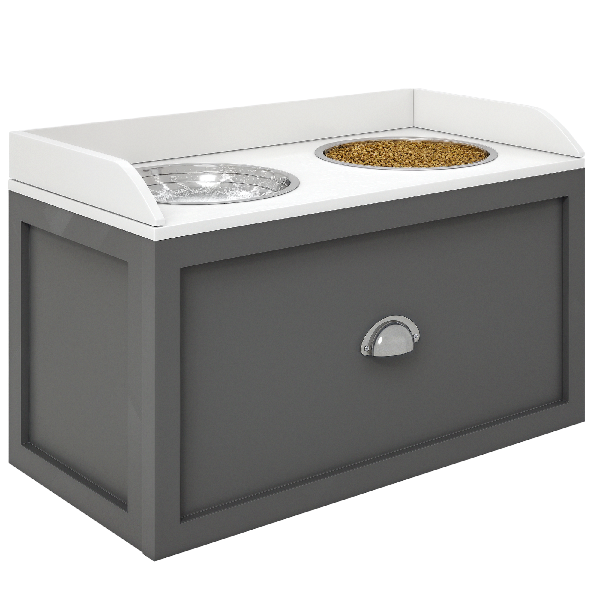 Stainless Steel Raised Dog Bowls, with 21L Storage Drawer for Large Dogs - Grey (Drop Shipping Only, Not for Amazon)
