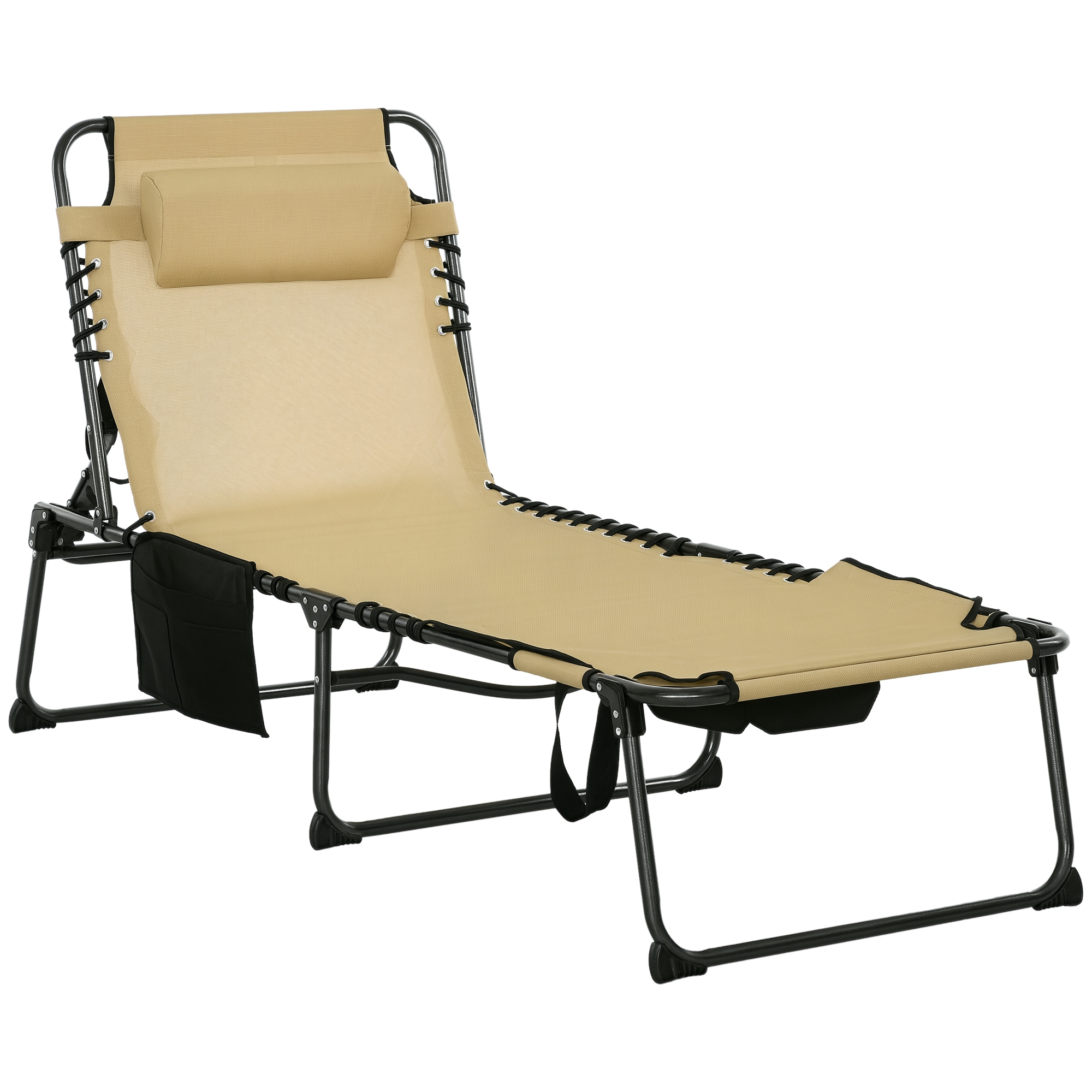 Folding Chaise Tanning Lounge Chair w/ 5-level Reclining Back, Reading Hole, Side Pocket, Headrest, Blue (Drop Shipping Only, Not for Amazon)