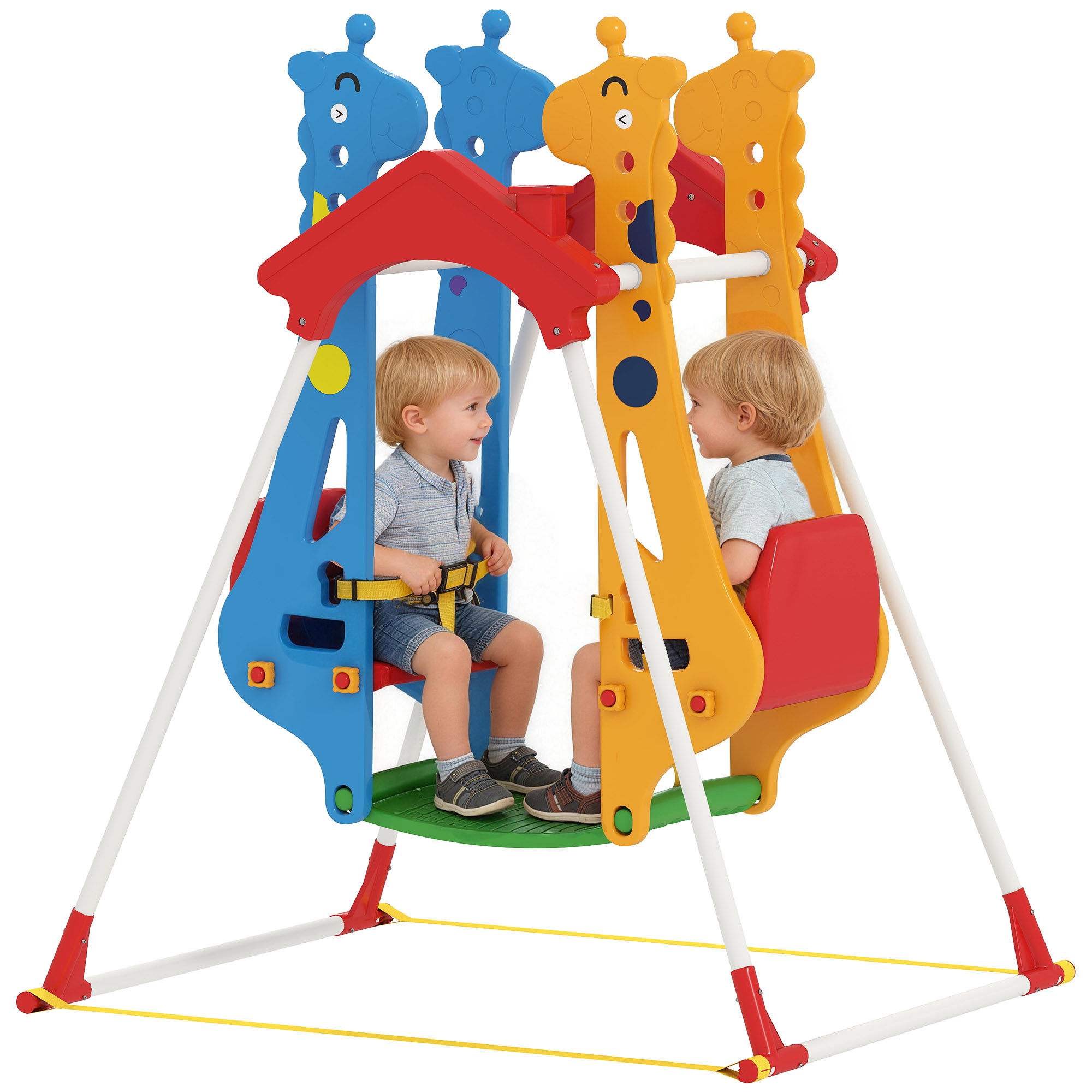 Qaba Kids Indoor Swing with Double Seats, Toddler Swing Set with Safety Belts for Aged 3-5, Play Room, Living Room (Drop Shipping Only, Not for Amazon)