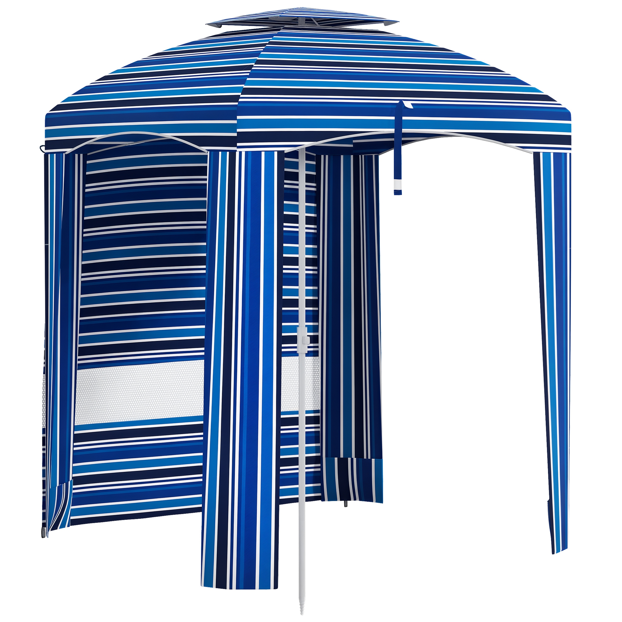 5.8' x 5.8' Cabana Umbrella for Travel, Walls, Vents, Ruffles, Carry Bag, Beach Umbrella, Blue Stripe (Drop Shipping Only, Not for Amazon)