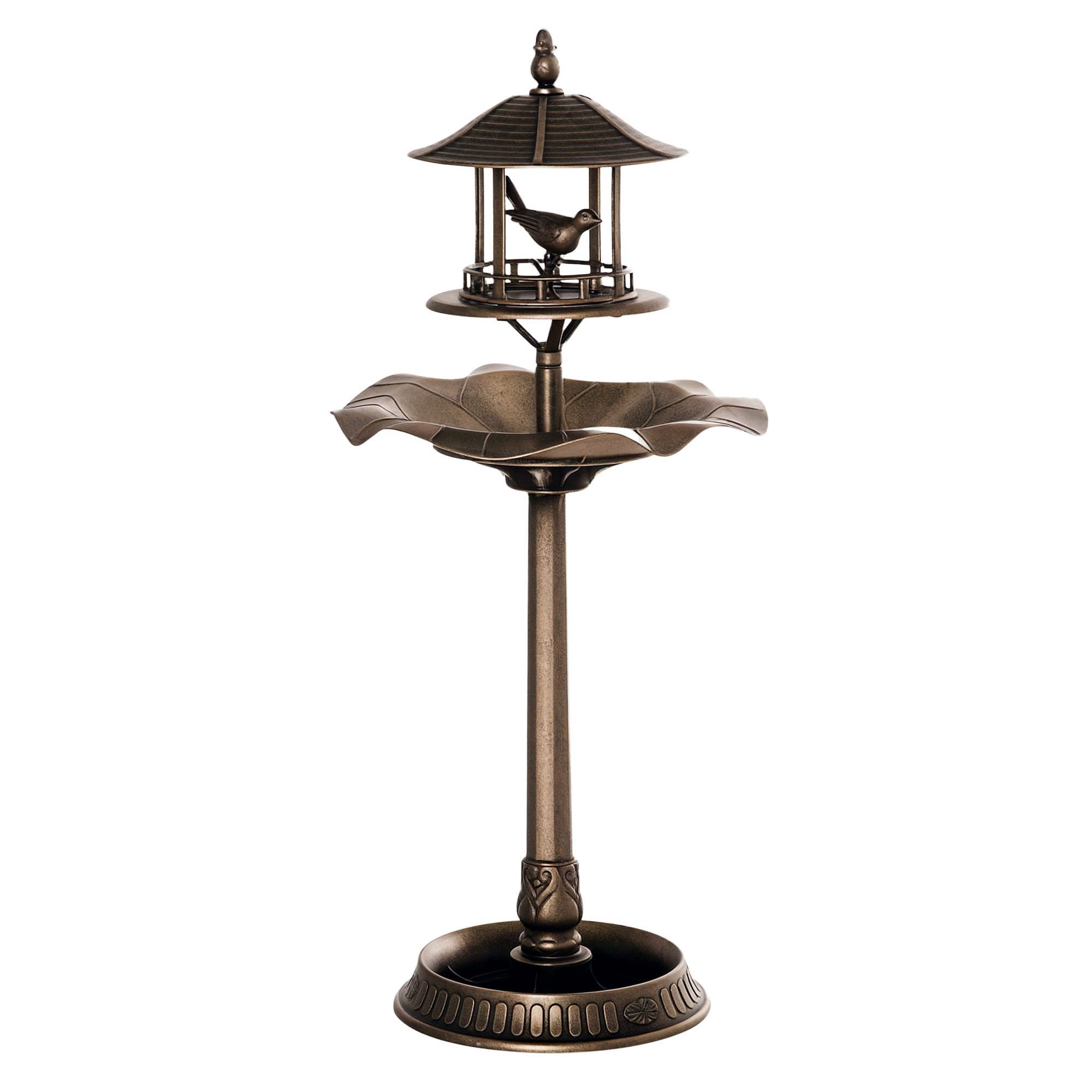 3 in 1 Garden Bird Bath Bowl Pedestal with Bird Feeder, Large Water Basin, Underneath Flower Planter, Bronze (Drop Shipping Only, Not for Amazon)
