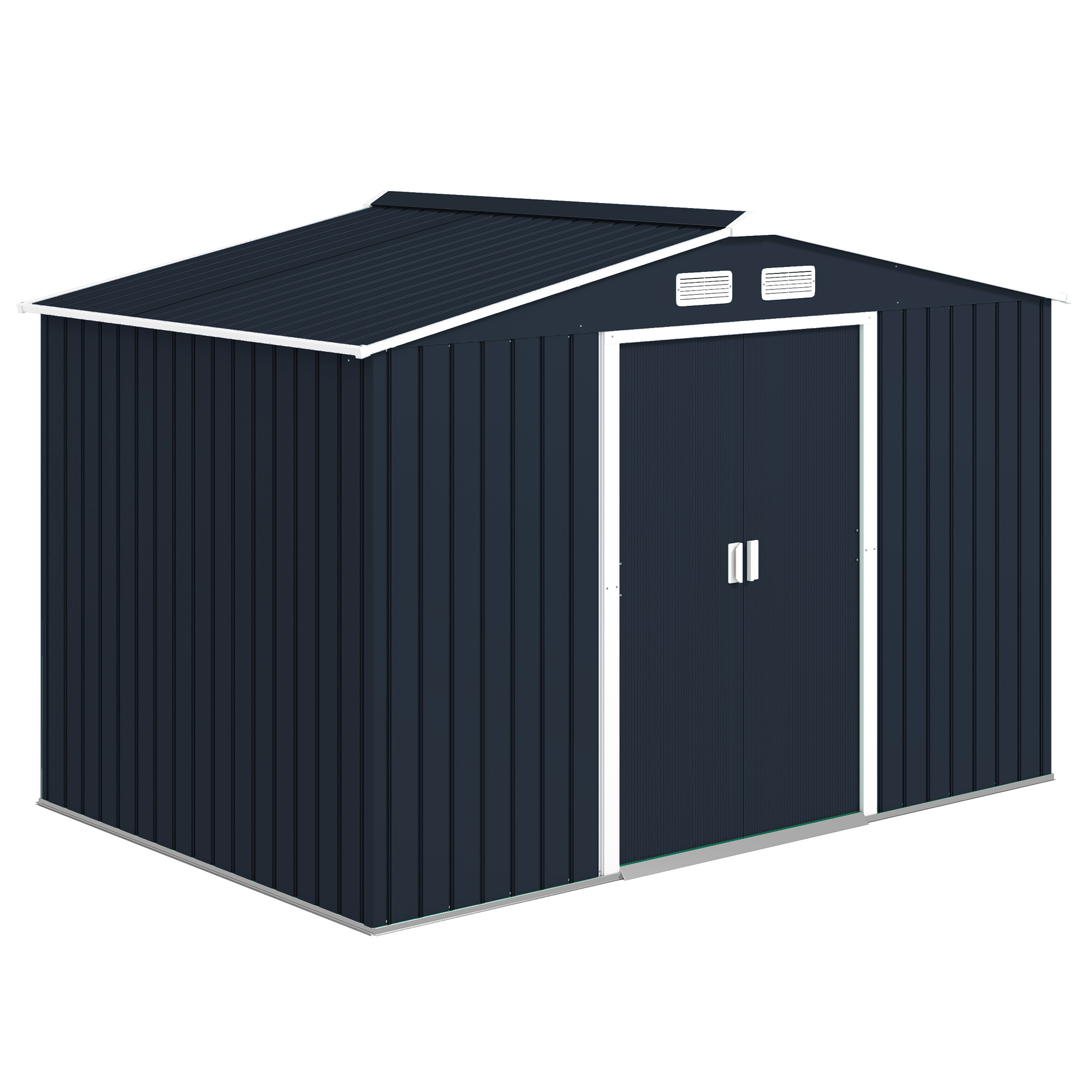 9 x 6ft Metal Garden Shed, Outdoor Storage Tool House with Ventilation Slots, Foundation Kit and Lockable Double Doors, Dark Grey (Drop Shipping Only, Not for Amazon)