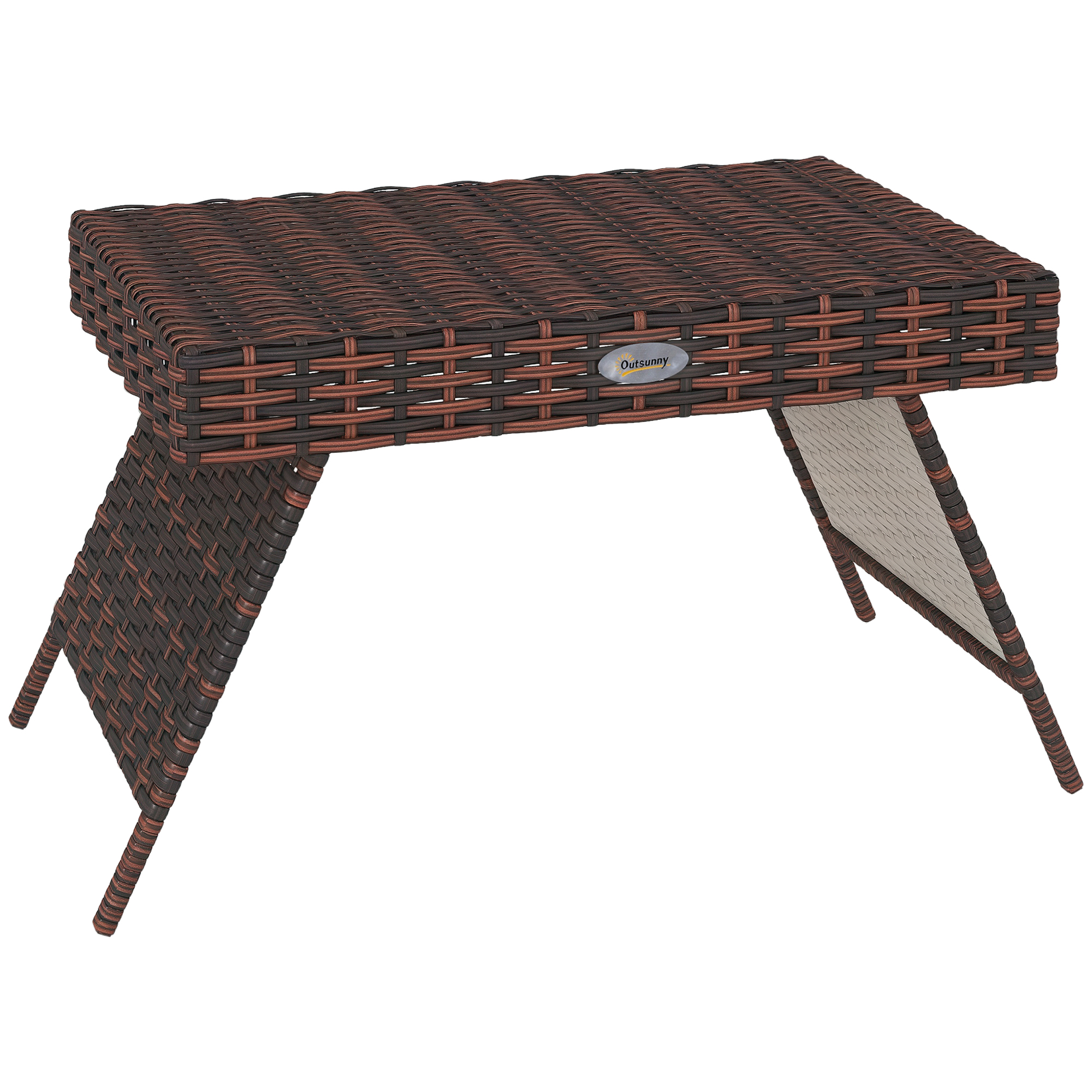 Foldable Outdoor Side Table, Rattan Garden Coffee Table with Steel Frame, Space Saving Bistro Garden Furniture for Patio, Balcony, 60 x 41 x 41 cm, Brown (Drop Shipping Only, Not for Amazon)