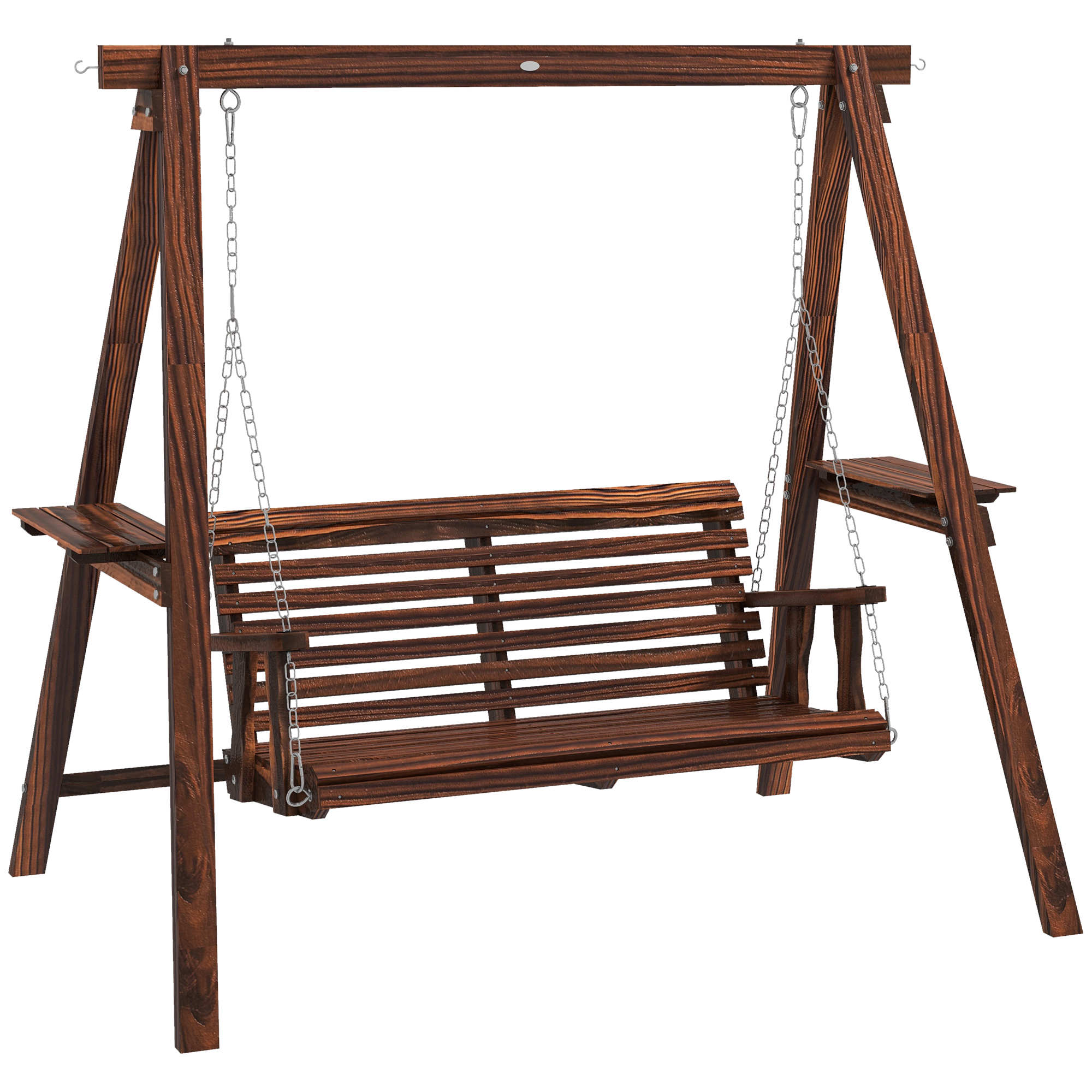 2-Seat Outdoor Swing Chair with Stand and Side Tables for Garden, Poolside, Backyard, Carbonized (Drop Shipping Only, Not for Amazon)