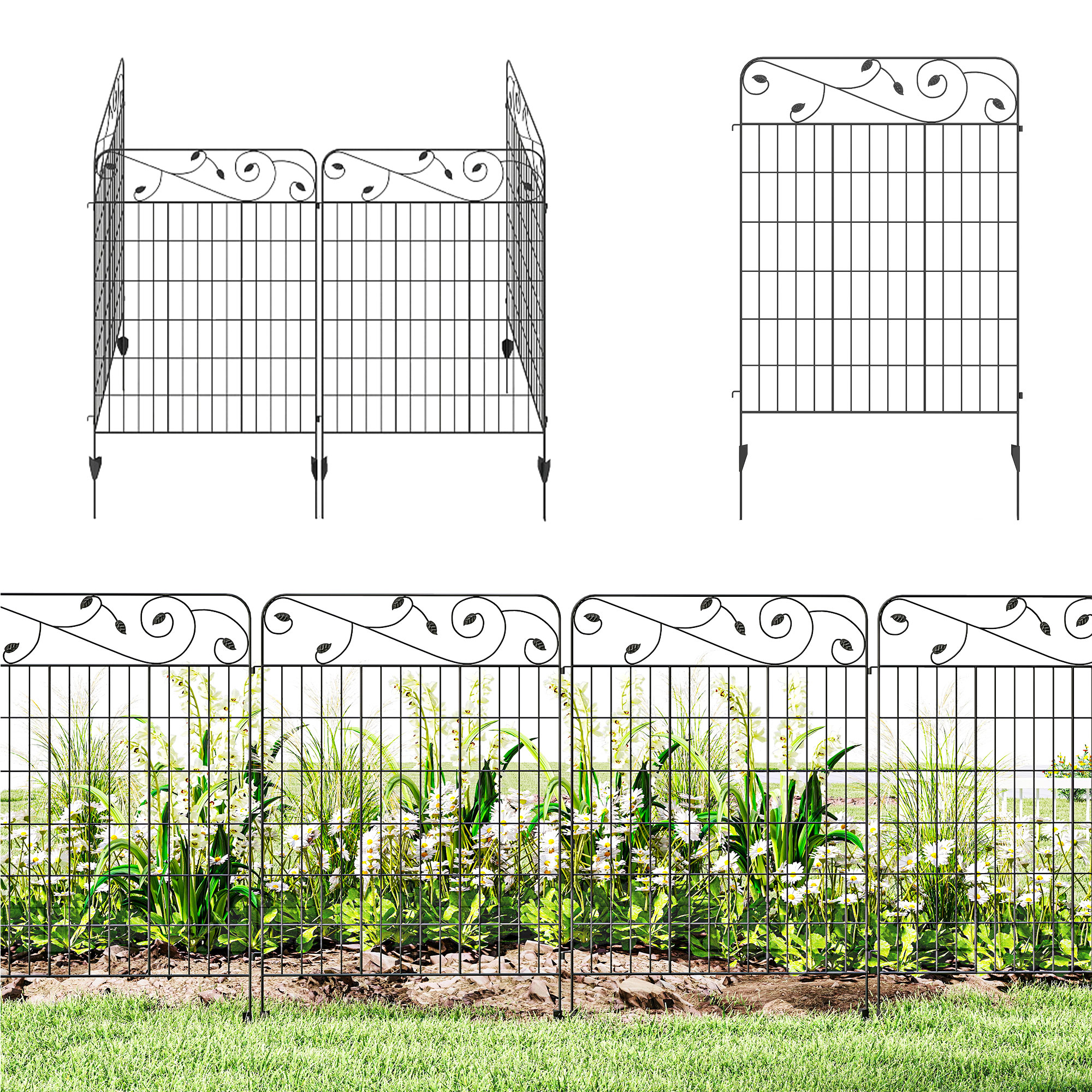 Garden Fence, 4 Pack Steel Fence Panels, 11.5' L x 43