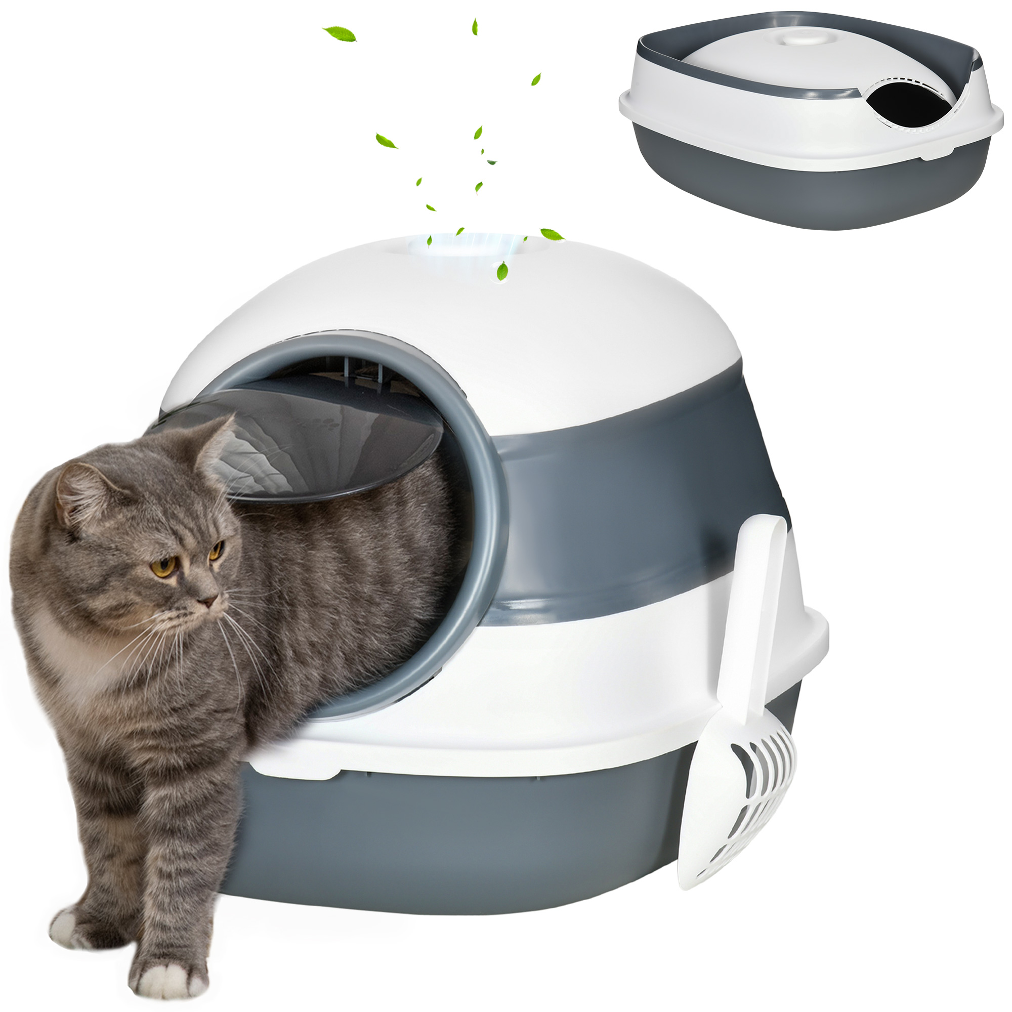 Foldable Cat Litter Tray with Lid, Deodorant, Scoop, White (Drop Shipping Only, Not for Amazon)