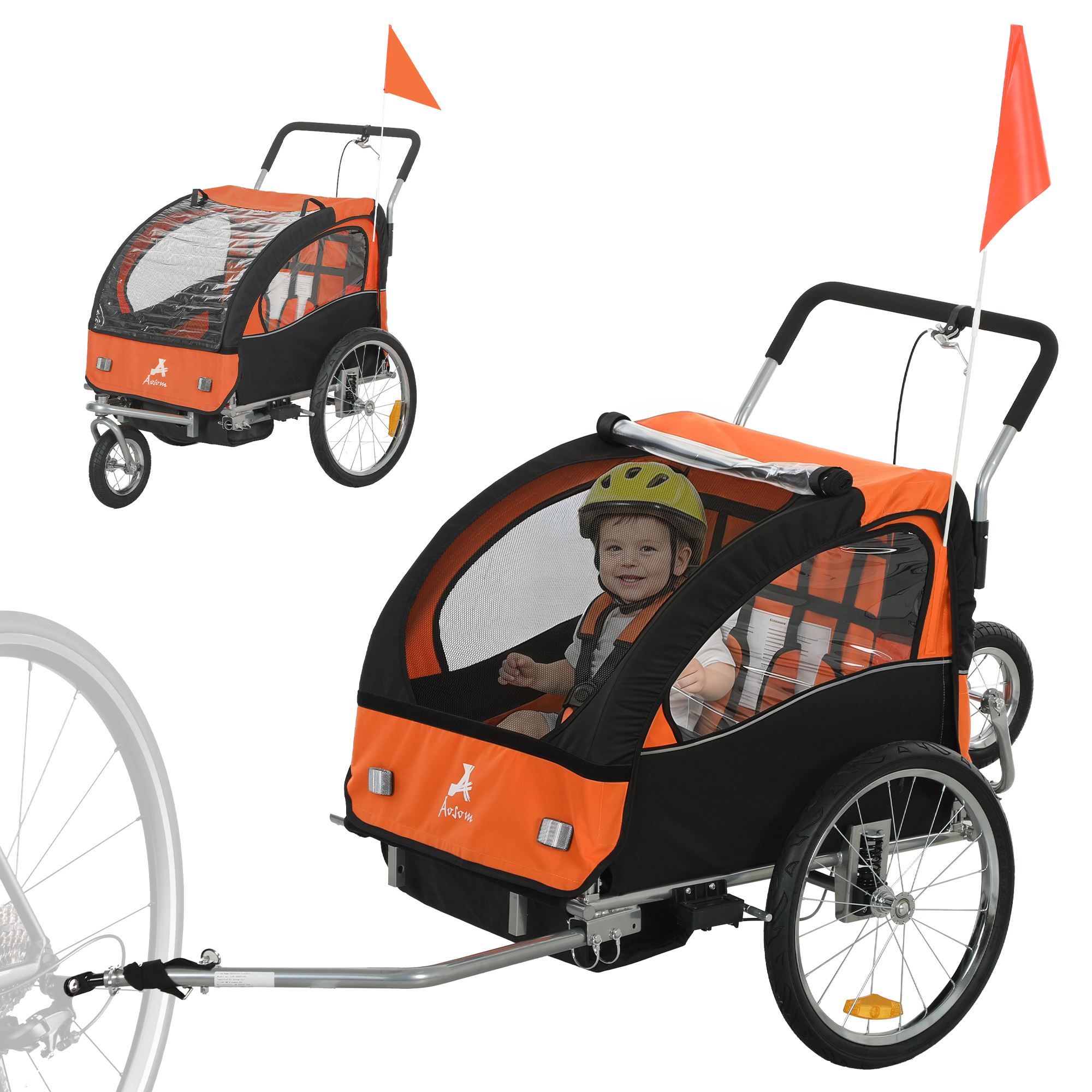 2-Seat Elite 360 Swivel Bike Trailer for Kids Bicycle Cargo Trailer with Water-Resistant Windows, Black and Orange (Drop Shipping Only, Not for Amazon)