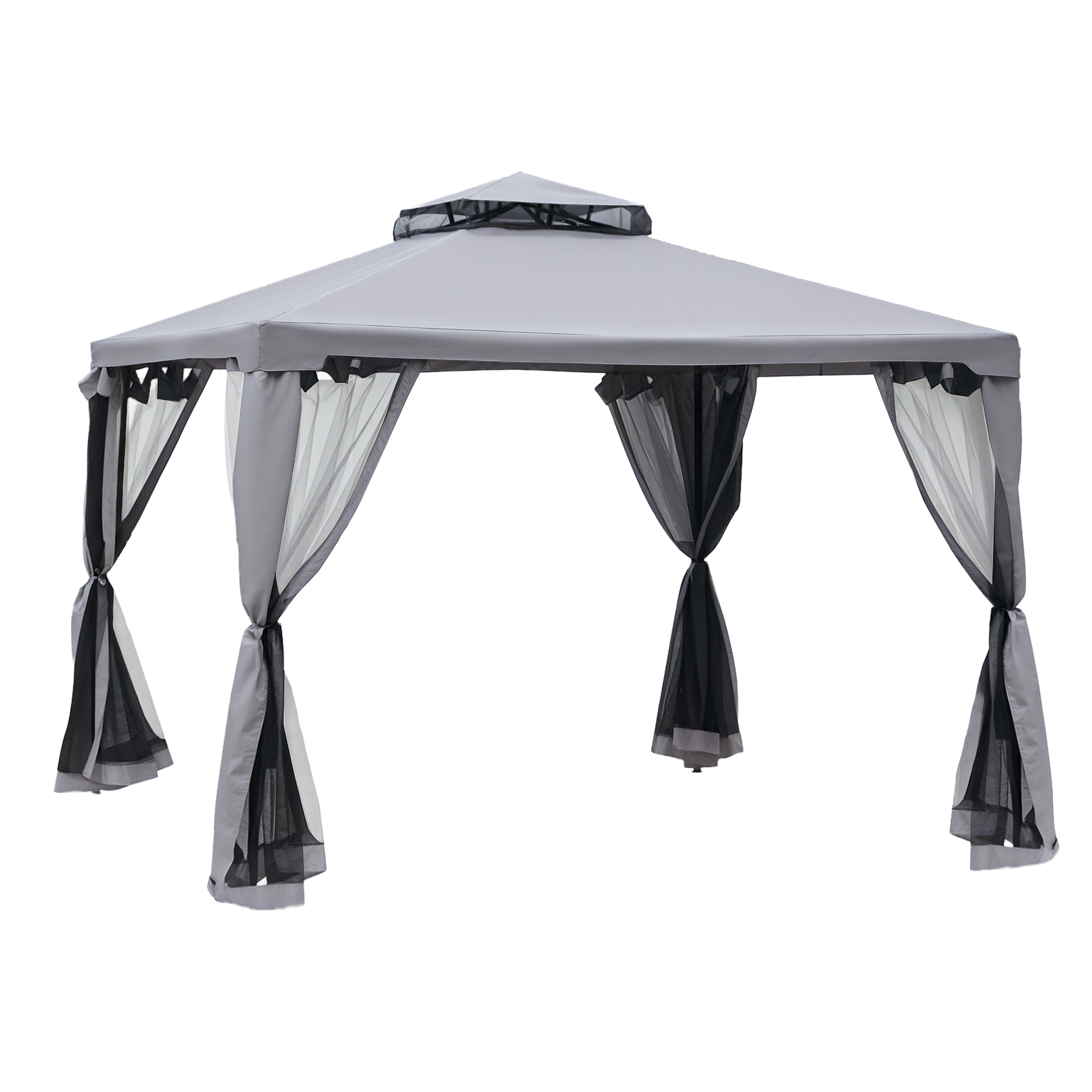 9.6' x 9.6' Patio Gazebo, Outdoor Canopy Shelter with 2-Tier Roof and Netting, Steel Frame for Garden, Lawn, Backyard, and Deck, Cream White (Drop Shipping Only, Not for Amazon)