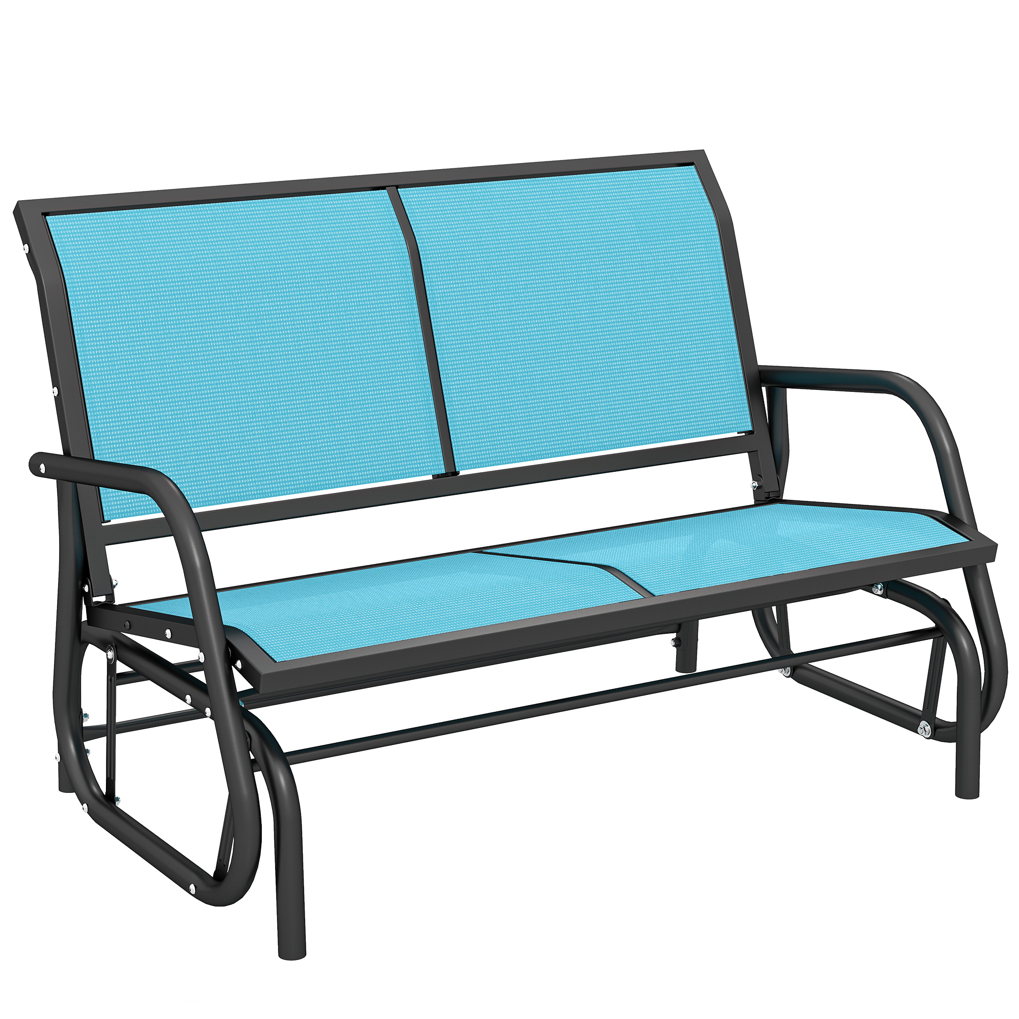 2-Person Outdoor Glider Bench, Patio Double Swing Rocking Chair Loveseat w/Powder Coated Steel Frame for Backyard Garden Porch, Blue (Drop Shipping Only, Not for Amazon)