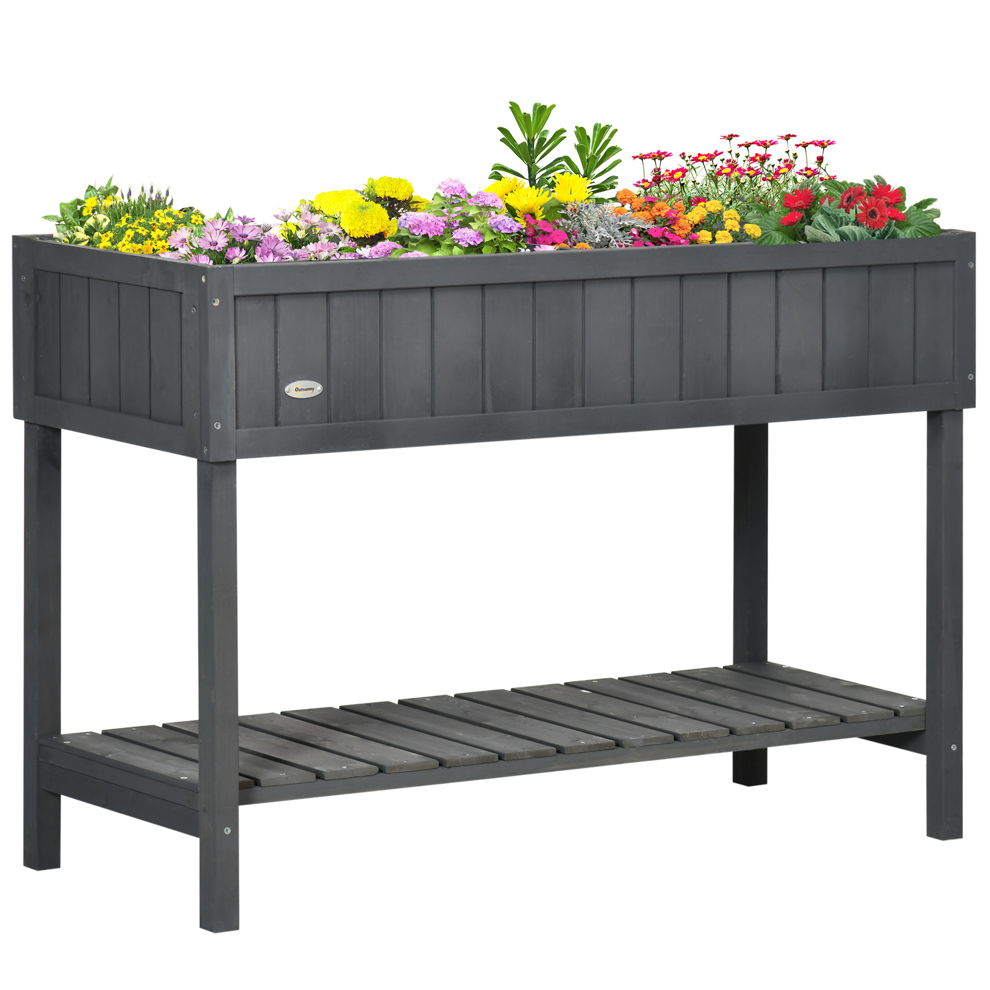 Fir Wood Raised Rectangular 8 Compartment Plant Stand Dark Grey (Drop Shipping Only, Not for Amazon)