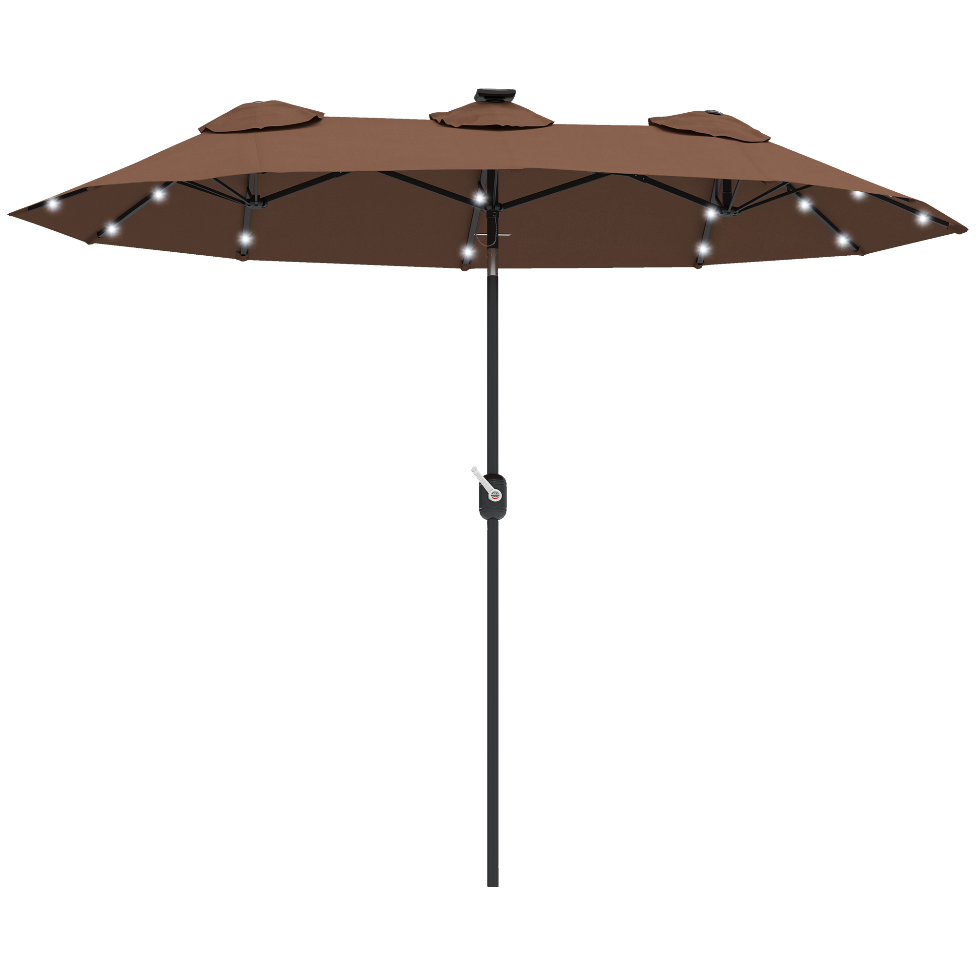 Double-sided Patio Umbrella, 9.7 ft. Outdoor Umbrella with 45-Degree Tilt and Crank, LED Solar Light and 12 Ribs, Coffee (Drop Shipping Only, Not for Amazon)