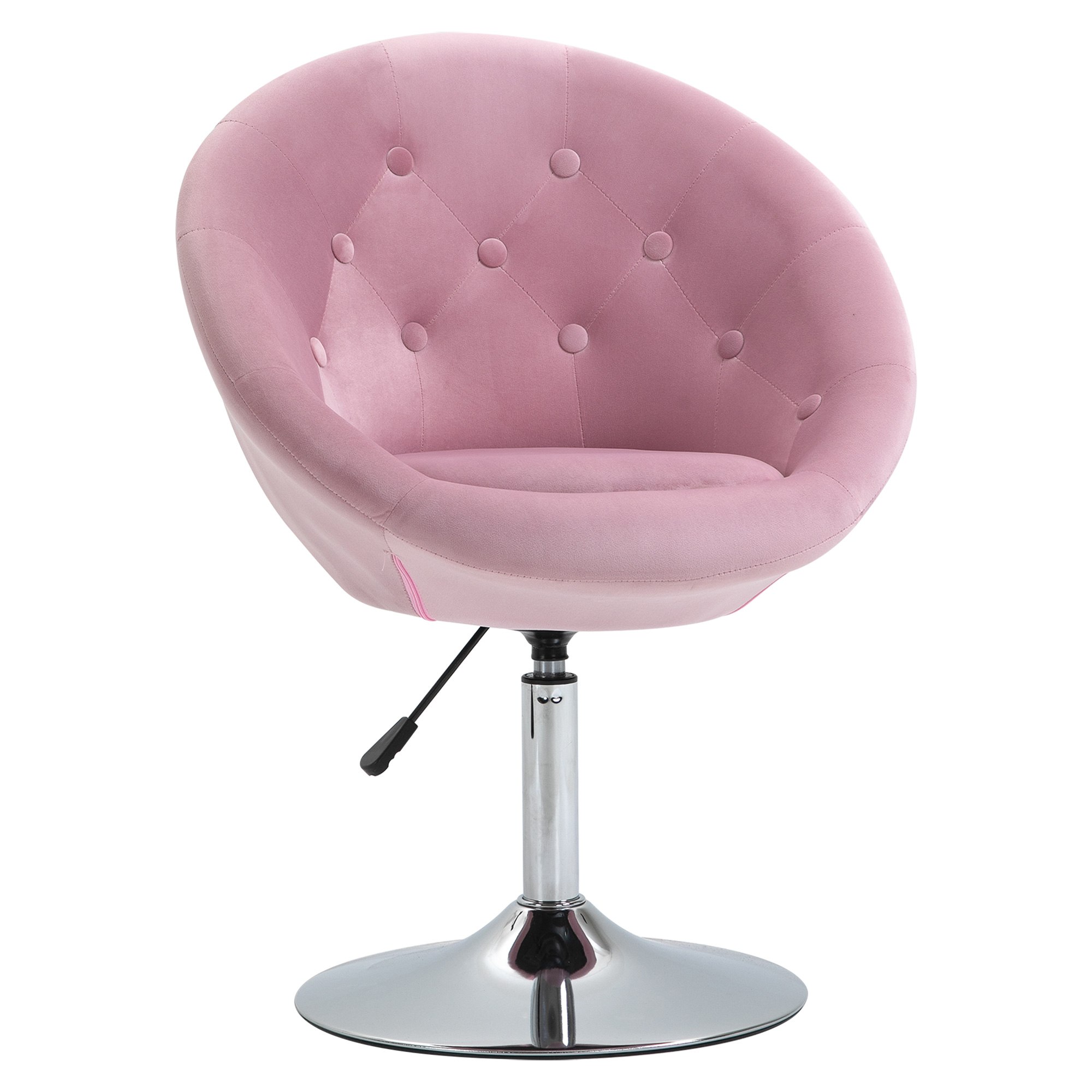 Modern Makeup Vanity Chair Round Tufted Swivel Accent Chair with Chrome Frame Height Adjustable, Pink (Drop Shipping Only, Not for Amazon)