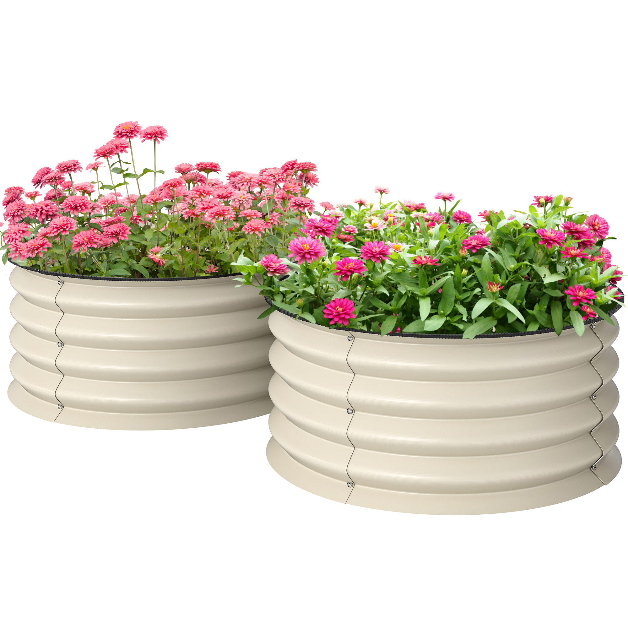 Set of 2 Raised Garden Bed, Metal Planter Box with Safety Edging, Easy-to-assemble Stock Tank, Cream White (Drop Shipping Only, Not for Amazon)