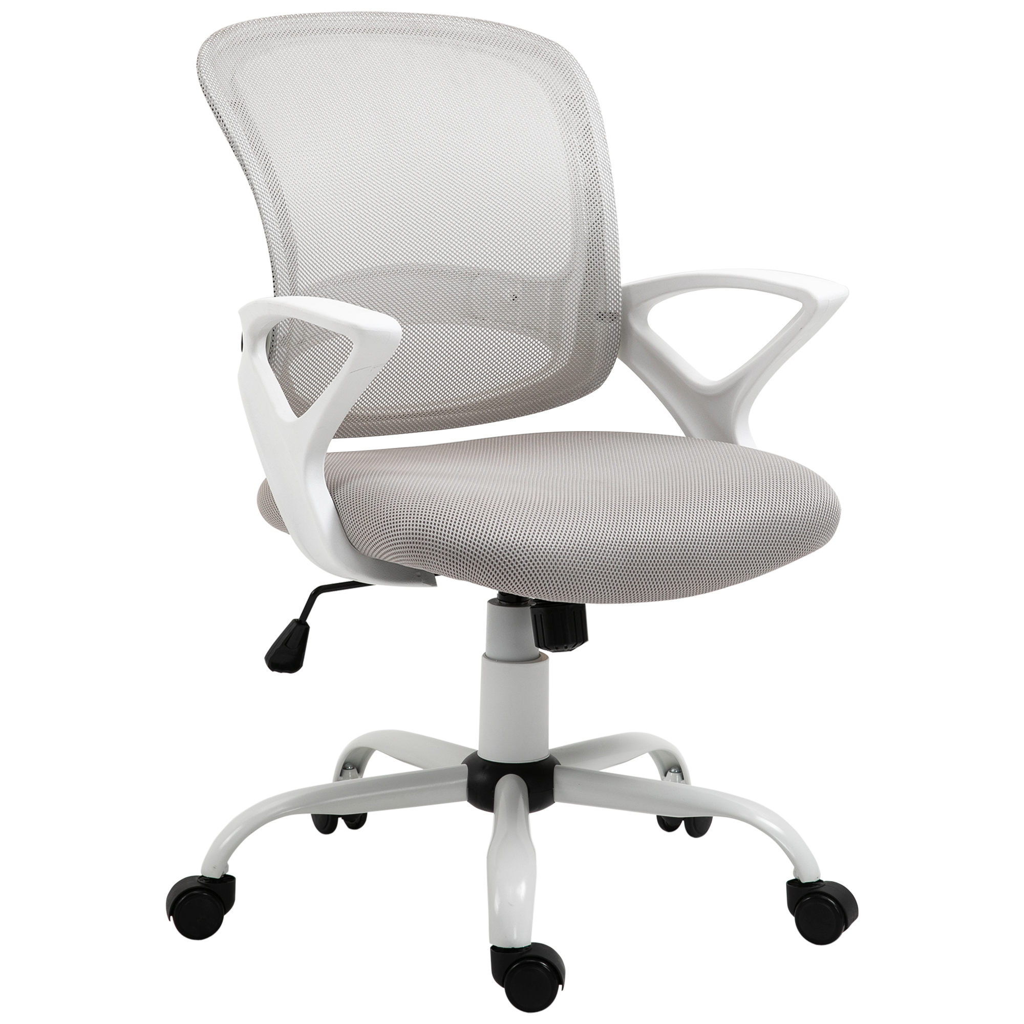 Swivel Mid Back Computer Desk Chair, Ergonomic Mesh Office Chair with Rocking Function, Rolling Wheels, Gray (Drop Shipping Only, Not for Amazon)