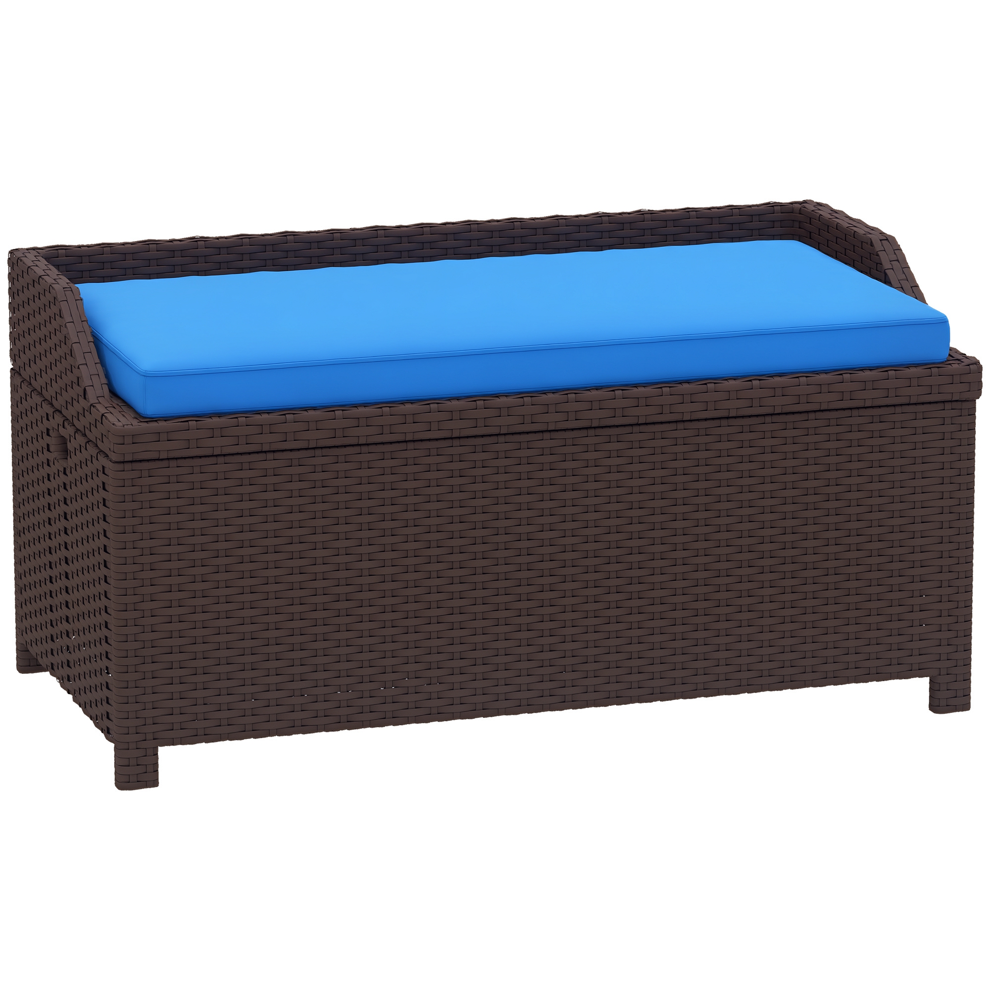 Outdoor Wicker Storage Bench with Storage & Cushion, Blue (Drop Shipping Only, Not for Amazon)