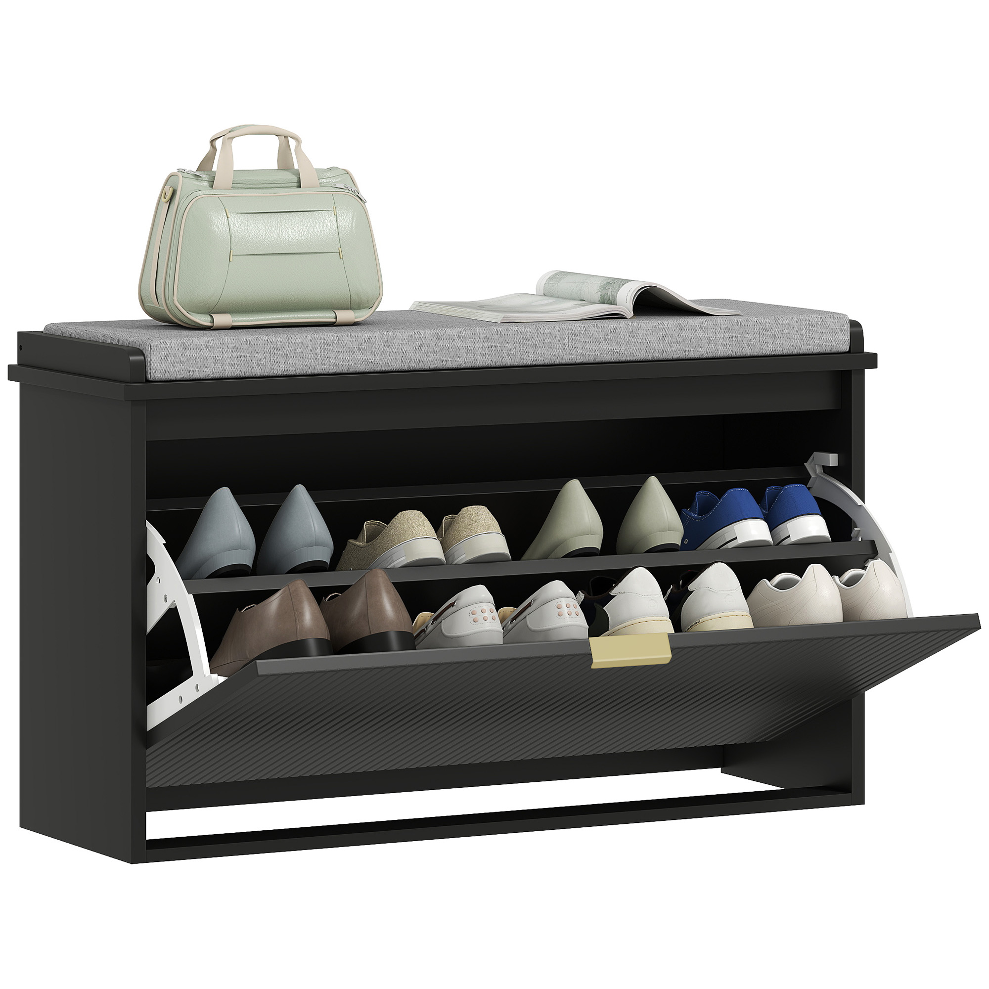 Shoe Storage Bench with Padded Seat Cushion and Flip-Drawer, Entryway Bench, Shoe Cabinet, 31.5x10.2x18.7 Inches, White (Drop Shipping Only, Not for Amazon)