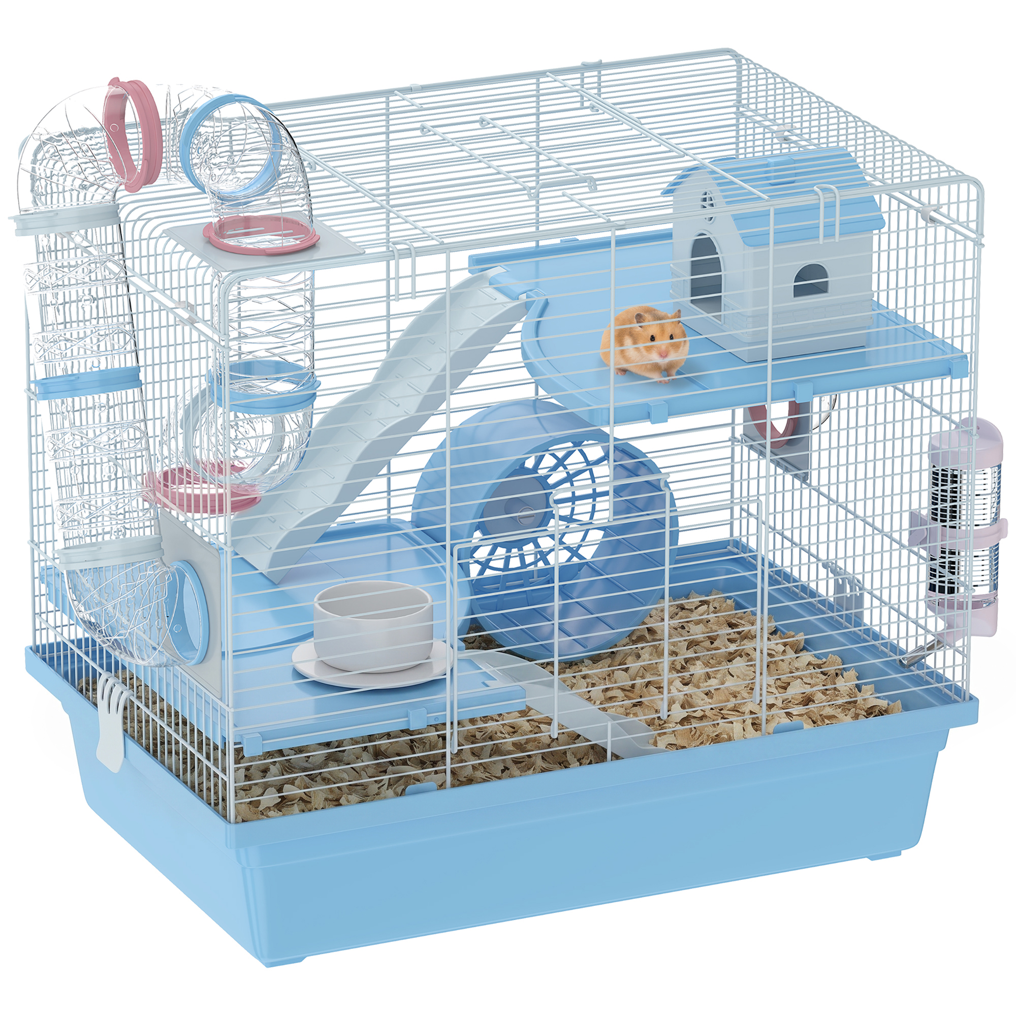 Hamster Cage, 3-Tier Small Animal Cage with Exercise Wheel, Food Bowl, Water Bottle, House, Tunnels, Ramps (Drop Shipping Only, Not for Amazon)