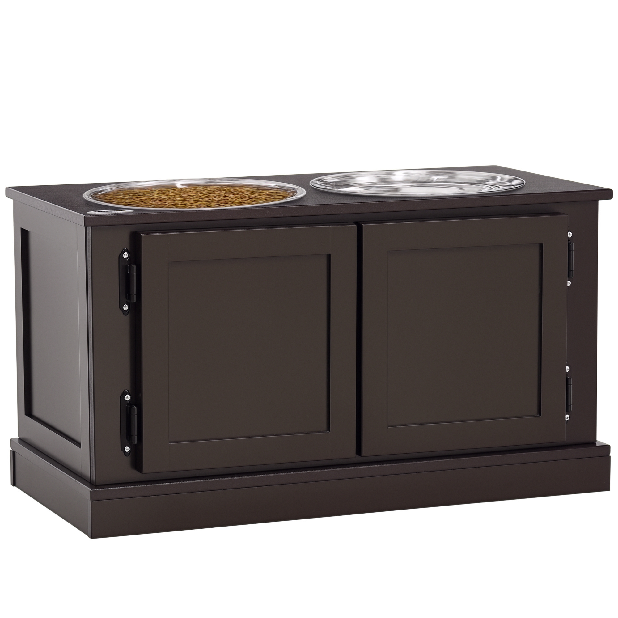 Elevated Dog Bowls with Storage, Two Stainless Steel Bowls for Large Dogs, Coffee (Drop Shipping Only, Not for Amazon)