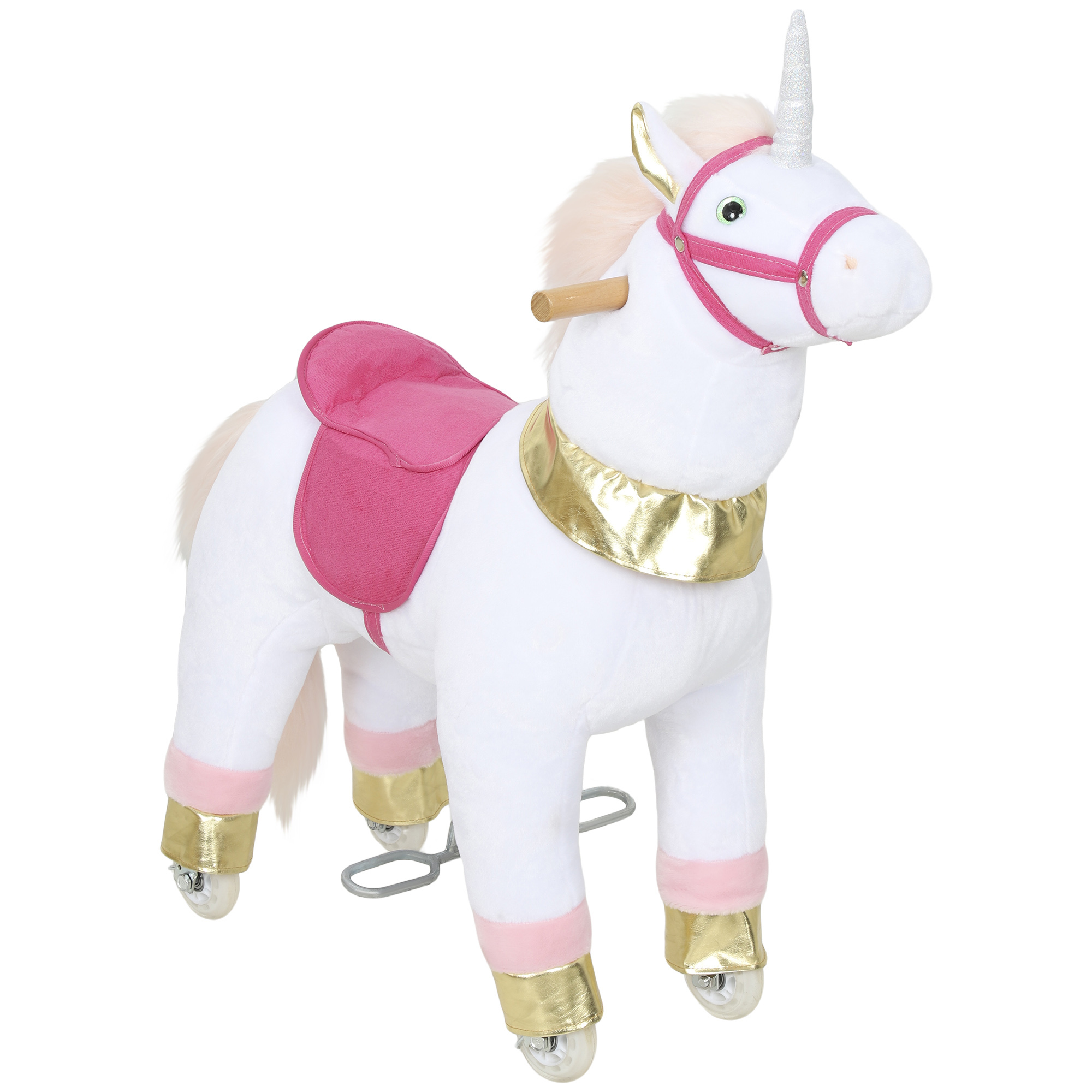 Kids Rocking Horse, Plush Walking Horse with Wheels, Ride On Unicorn Toy for Ages 3-5 Years Old, White (Drop Shipping Only, Not for Amazon)