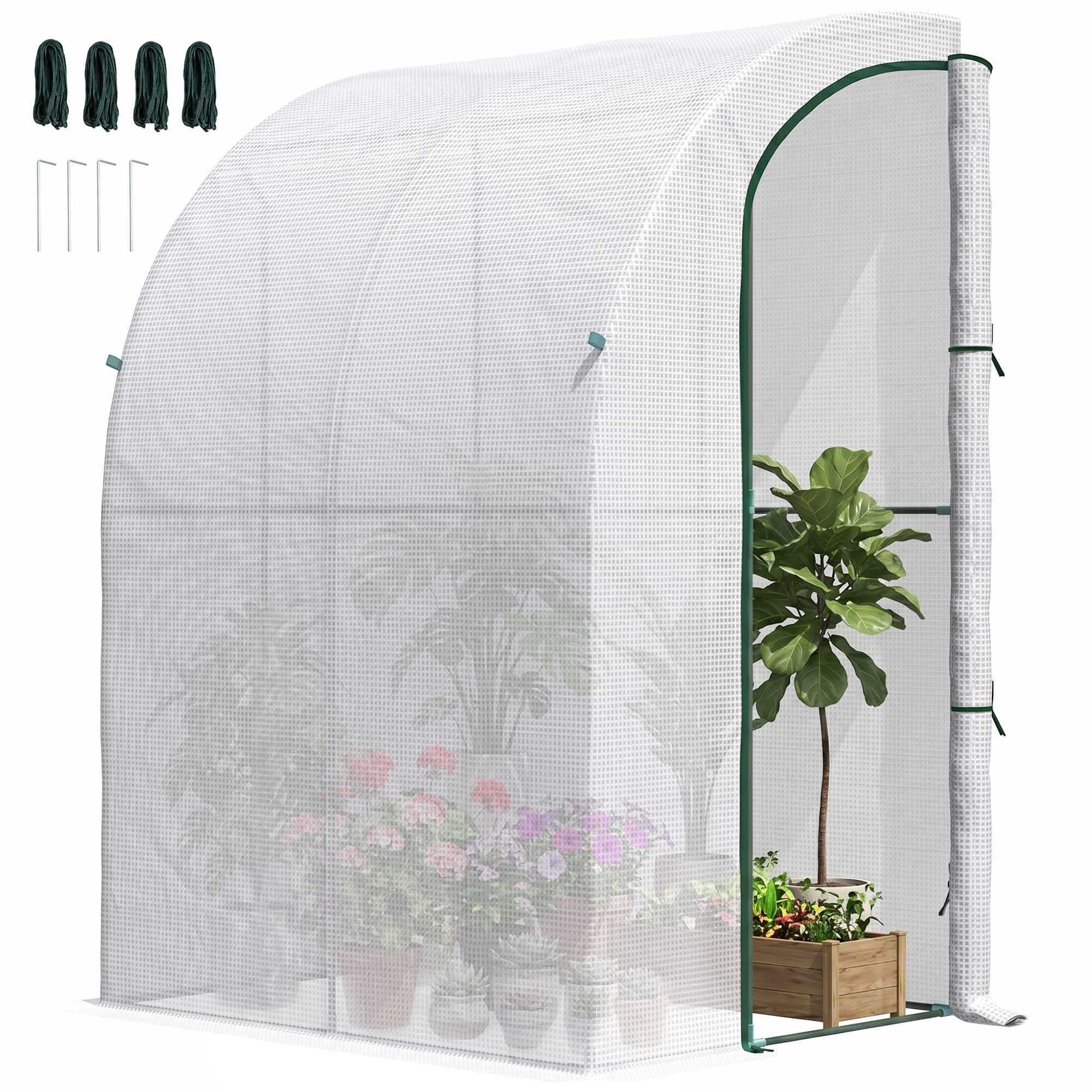 5' x 4' x 7' Outdoor Lean to Greenhouse, Walk-In Green House Plant Nursery with Roll-up Window, PE Cover, White (Drop Shipping Only, Not for Amazon)