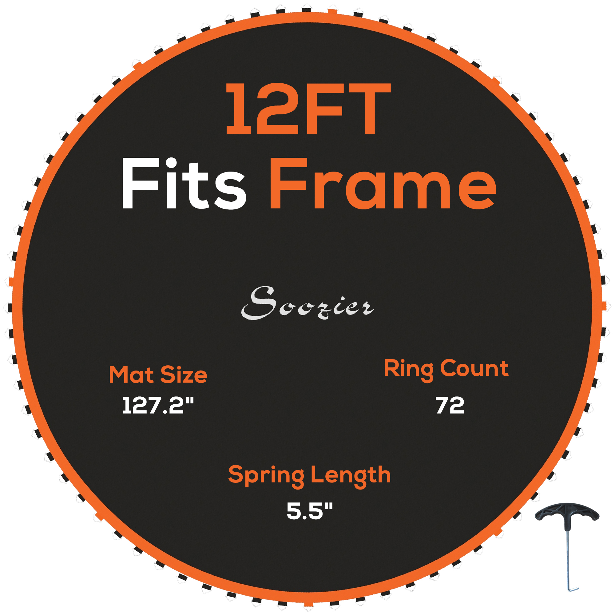 Replacement Trampoline Mat with Spring Pull Tool, 72 V-Hooks, for 12ft Trampoline using 14cm Springs, Orange (Drop Shipping Only, Not for Amazon)