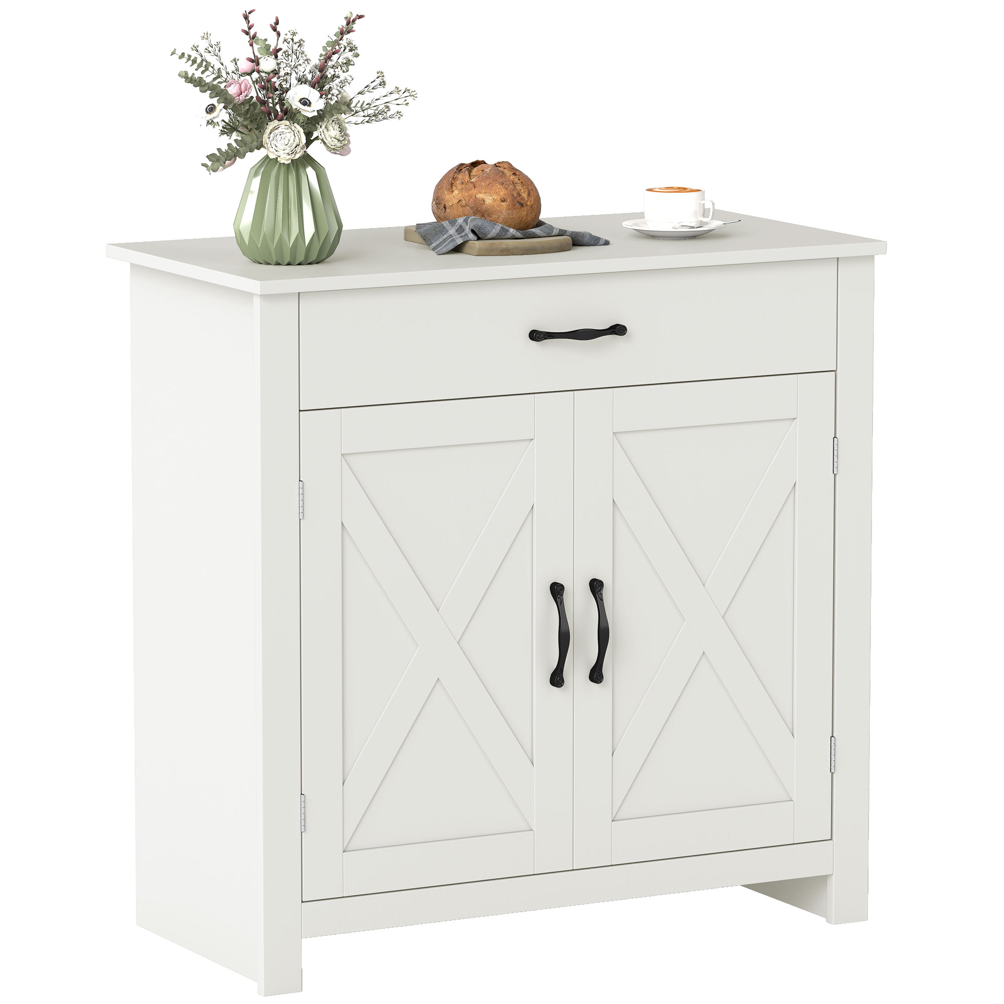 Farmhouse Sideboard Cabinet with Barn Doors Kitchen Buffet Cabinet with Drawer and Adjustable Shelf Stone White Wash (Drop Shipping Only, Not for Amazon)