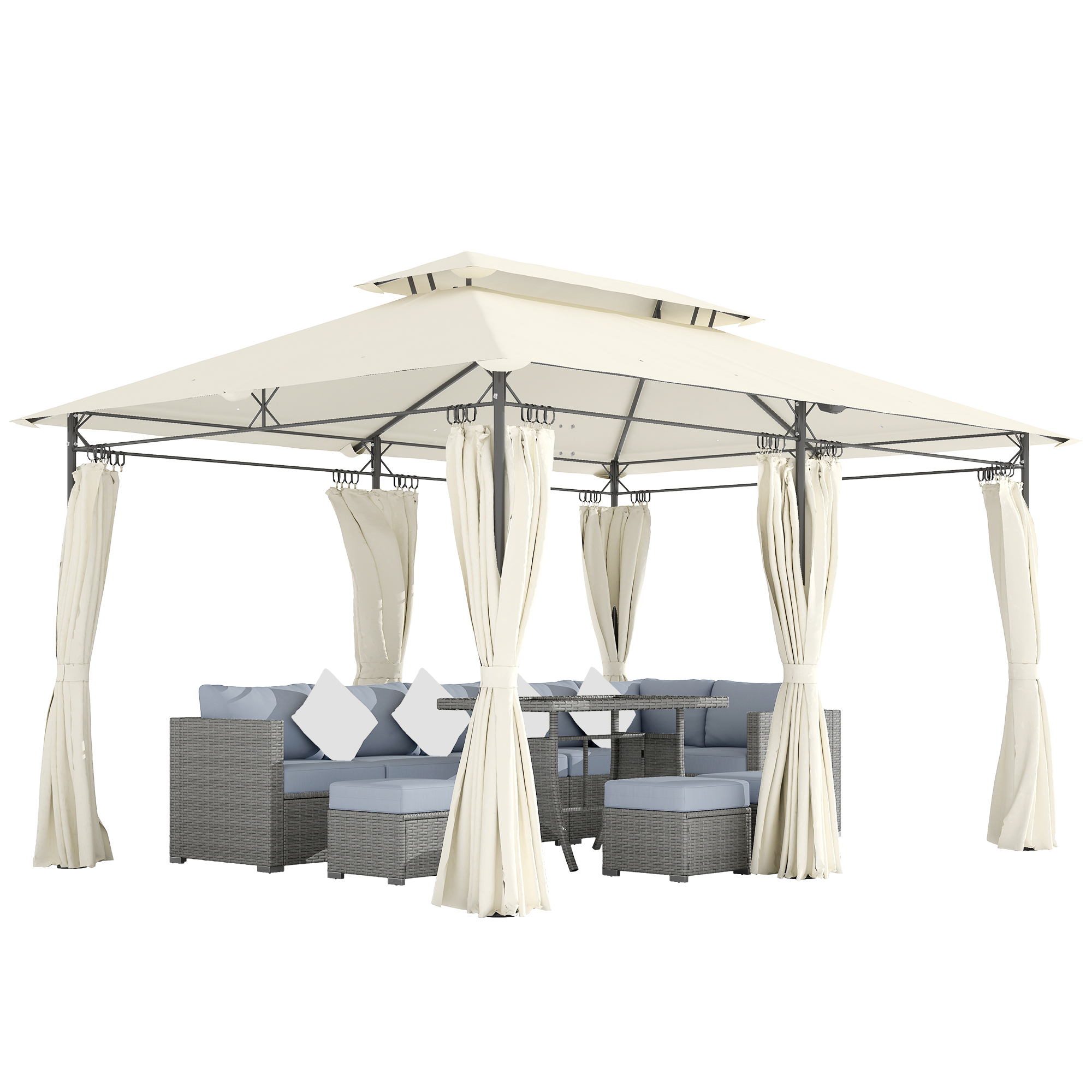 3 x 4m Metal Frame, Two-Tier Roof Gazebo - Cream White (Drop Shipping Only, Not for Amazon)