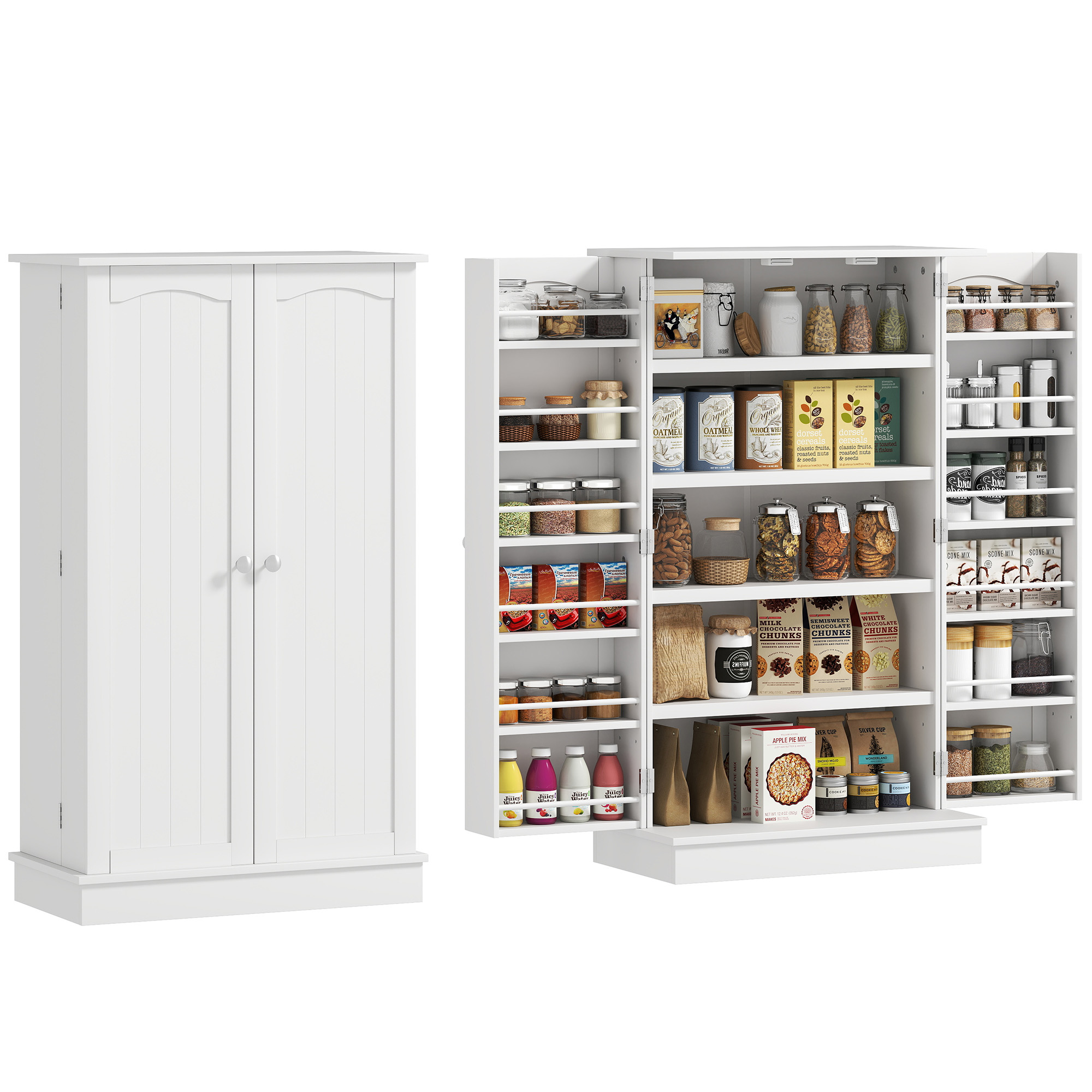 Freestanding Kitchen Pantry Cabinet, Kitchen Cabinet with 12 Door Shelves, Double Doors, 5-tier Shelving, Paper White (Drop Shipping Only, Not for Amazon)